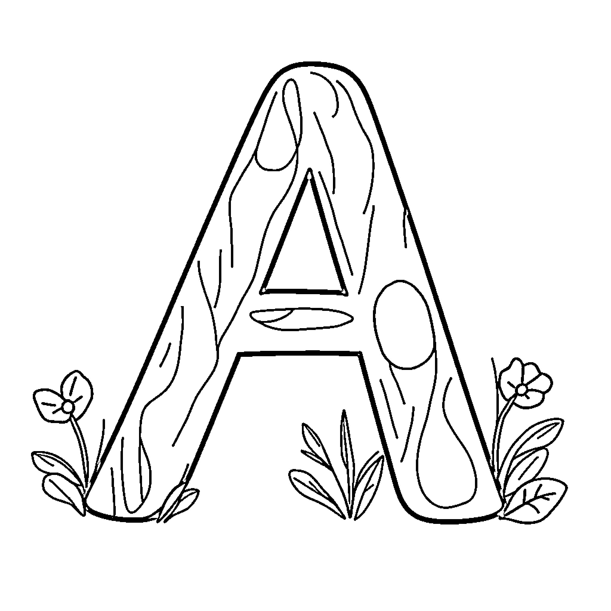 Letter Formed by Floral Elements Coloring Page (free black-and-white line drawing printable PDF for all, from beginners to advanced learners, including children, teens, adults, and seniors)