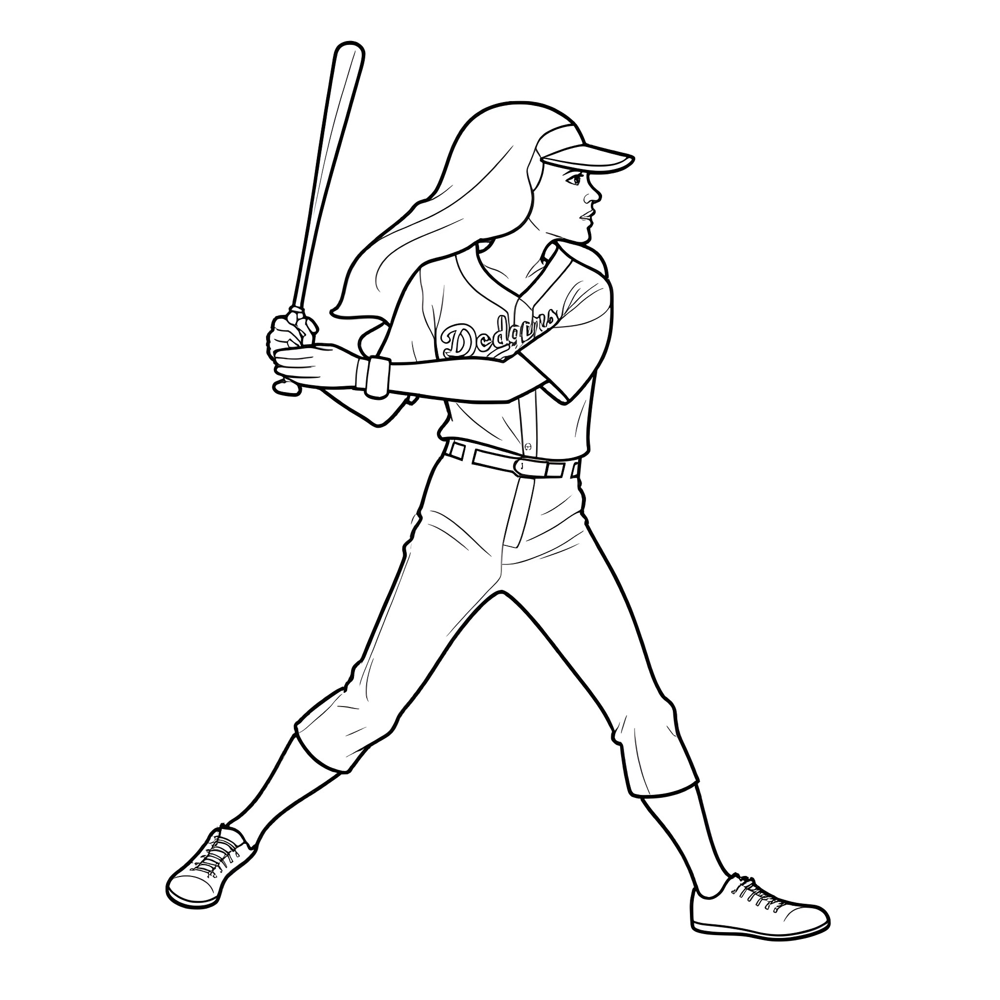 Nun playing baseball with enthusiasm Coloring Page (free black-and-white line drawing printable PDF for all, from beginners to advanced learners, including children, teens, adults, and seniors)