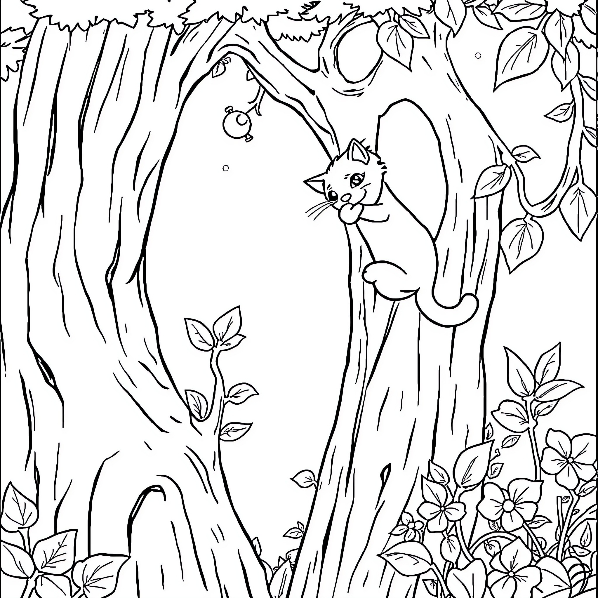 Chat with a Curious Critter in the Woodland Coloring Page (free black-and-white line drawing printable PDF for all, from beginners to advanced learners, including children, teens, adults, and seniors)