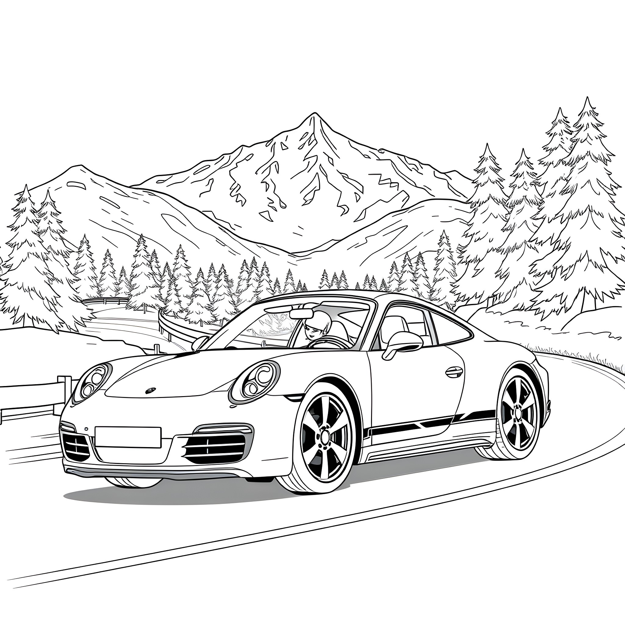 Elsa's Snowy Mountain Adventure Coloring Page (free black-and-white line drawing printable PDF for all, from beginners to advanced learners, including children, teens, adults, and seniors)