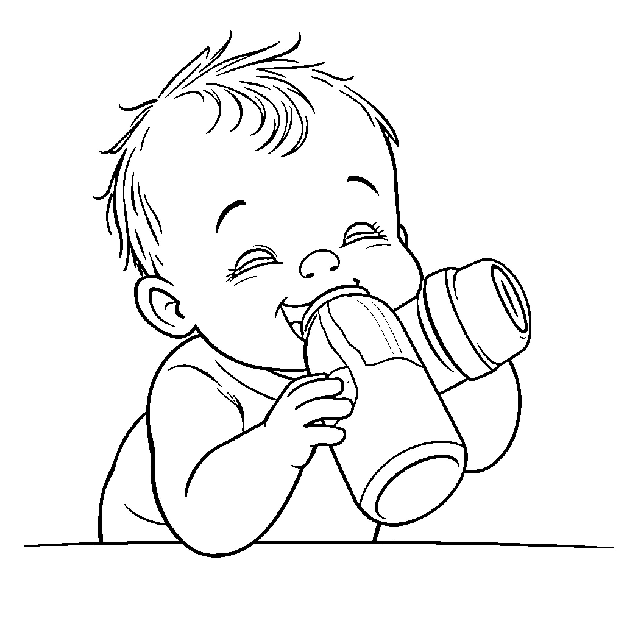 Baby enjoying a warm beverage Coloring Page (free black-and-white line drawing printable PDF for all, from beginners to advanced learners, including children, teens, adults, and seniors)