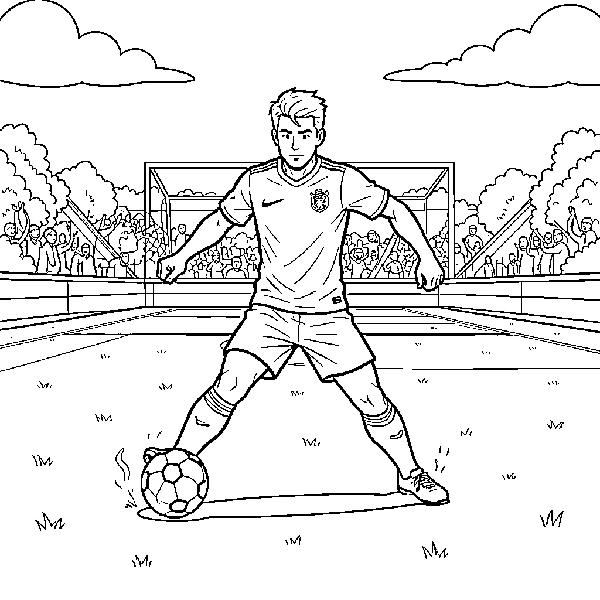 Enea Bastianini dribbling a soccer ball on the field Coloring Page (free black-and-white line drawing printable PDF for all, from beginners to advanced learners, including children, teens, adults, and seniors)