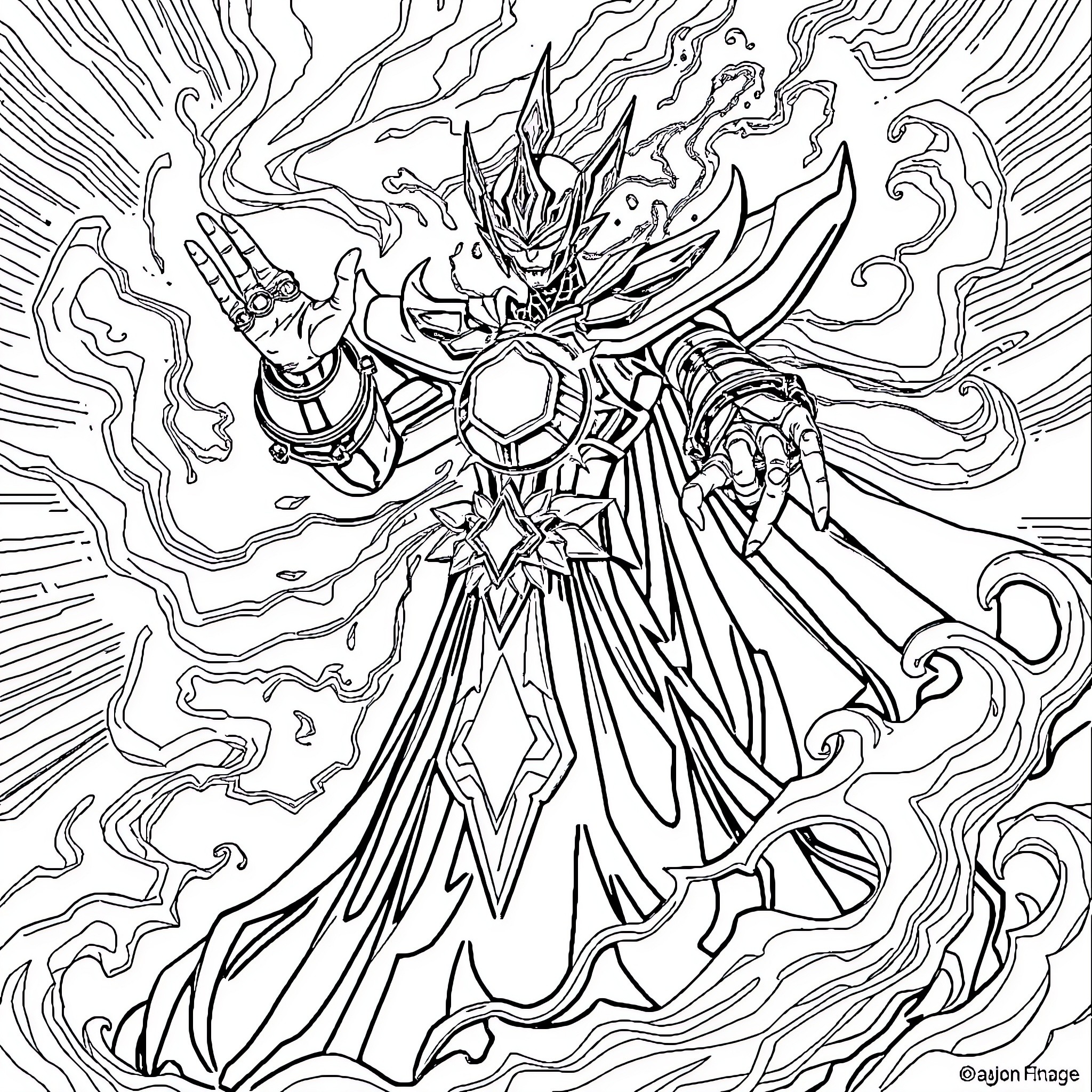Golden Experience Requiem: Fierce Warrior's Triumphant Ascent Coloring Page (free black-and-white line drawing printable PDF for all, from beginners to advanced learners, including children, teens, adults, and seniors)