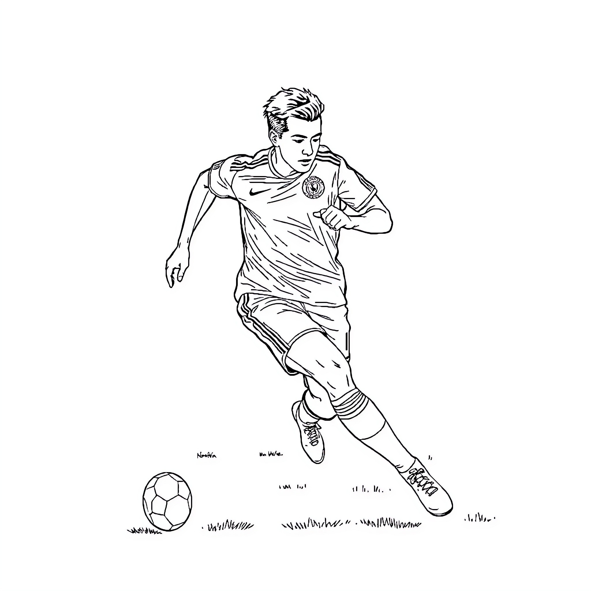 Jonathan Clauss playing football on the field Coloring Page (free black-and-white line drawing printable PDF for all, from beginners to advanced learners, including children, teens, adults, and seniors)