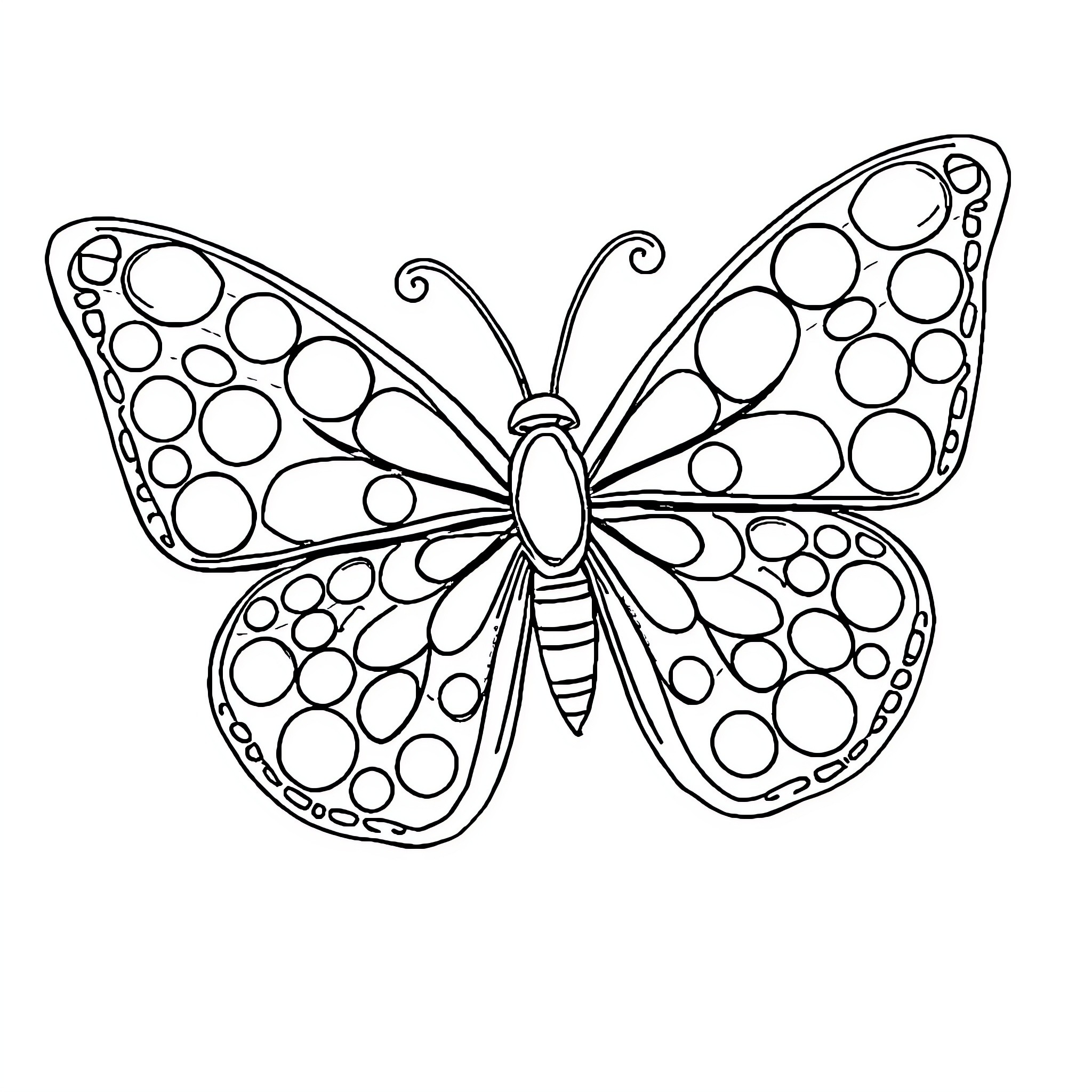 Butterfly with Intricate Patterns Coloring Page (free black-and-white line drawing printable PDF for all, from beginners to advanced learners, including children, teens, adults, and seniors)