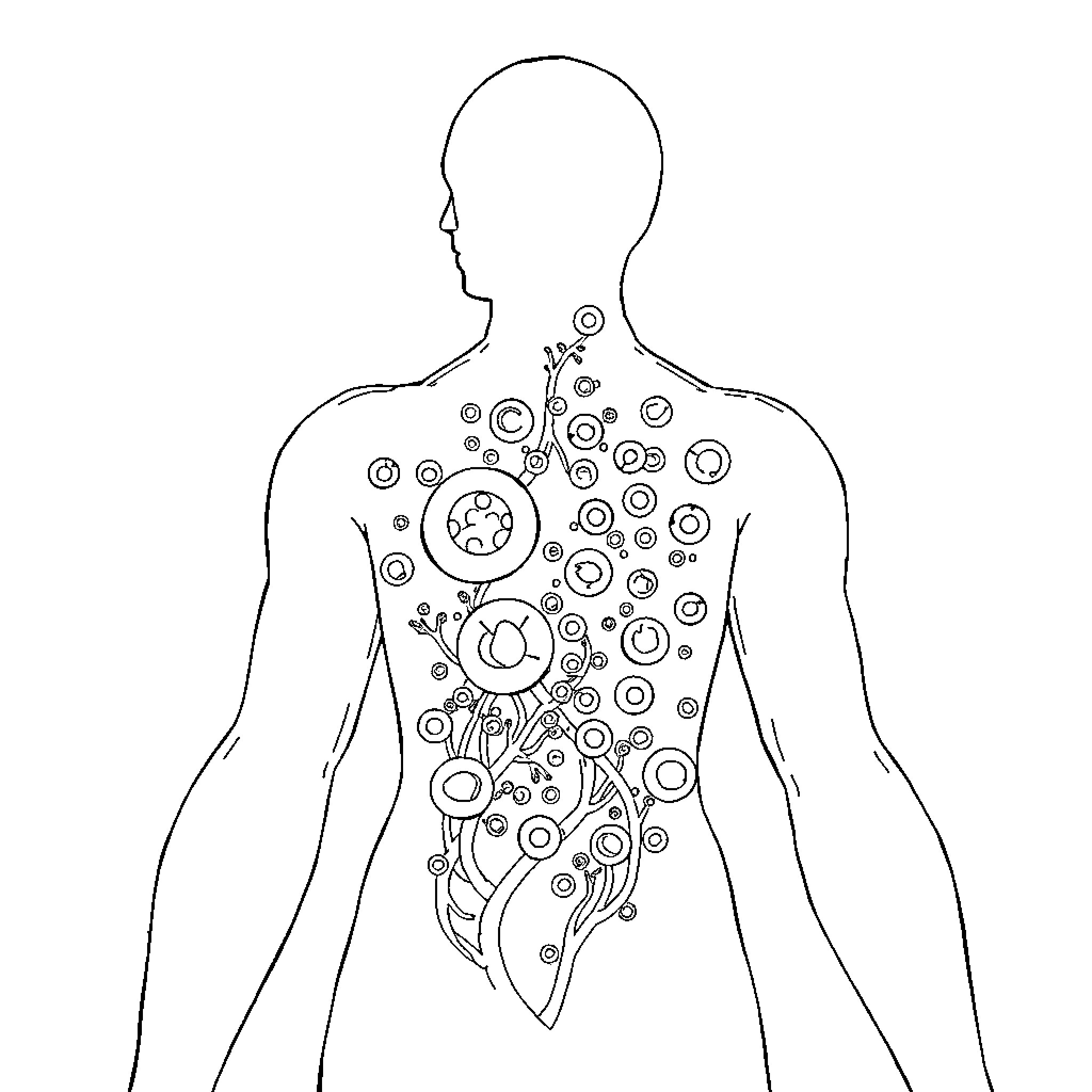 Cell Diagram Depicting Human Body Coloring Page (free black-and-white line drawing printable PDF for all, from beginners to advanced learners, including children, teens, adults, and seniors)