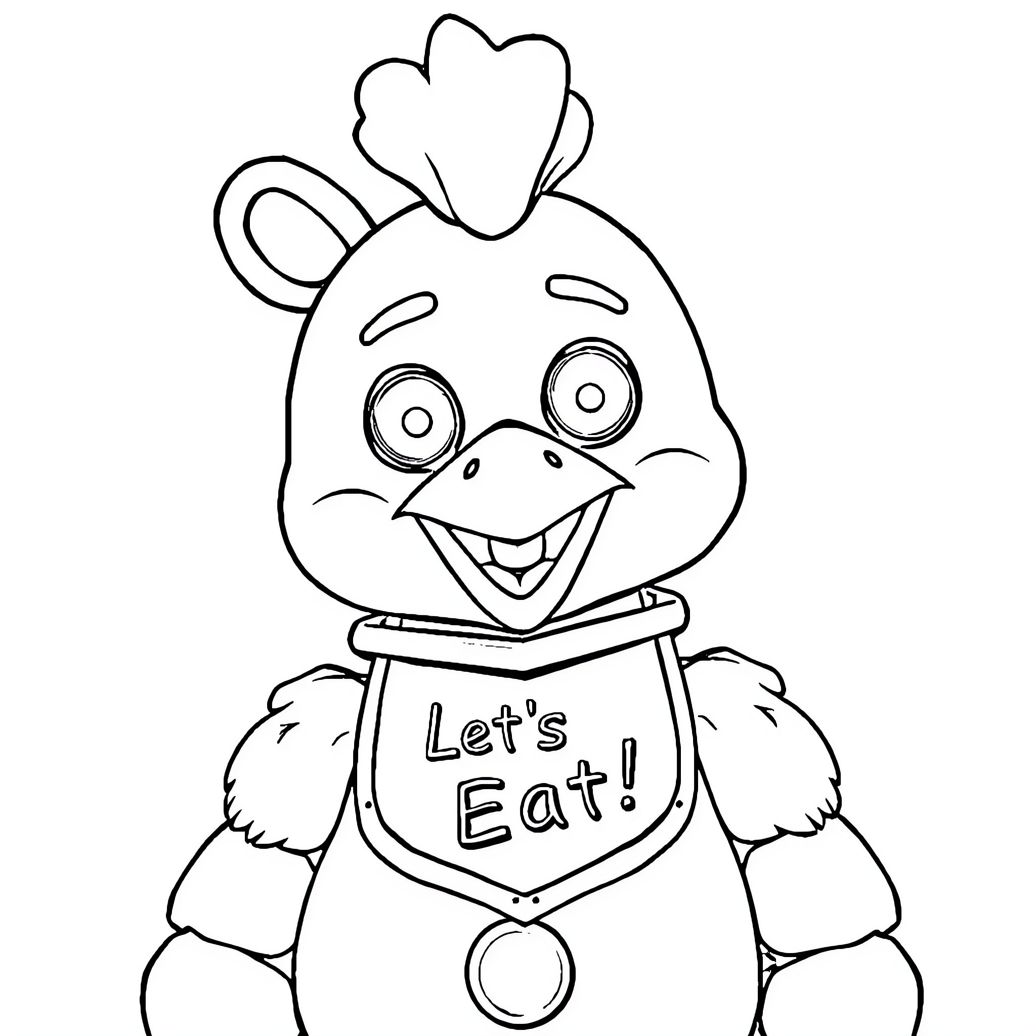 Chica the Chicken Wants to Eat Coloring Page (free black-and-white line drawing printable PDF for all, from beginners to advanced learners, including children, teens, adults, and seniors)