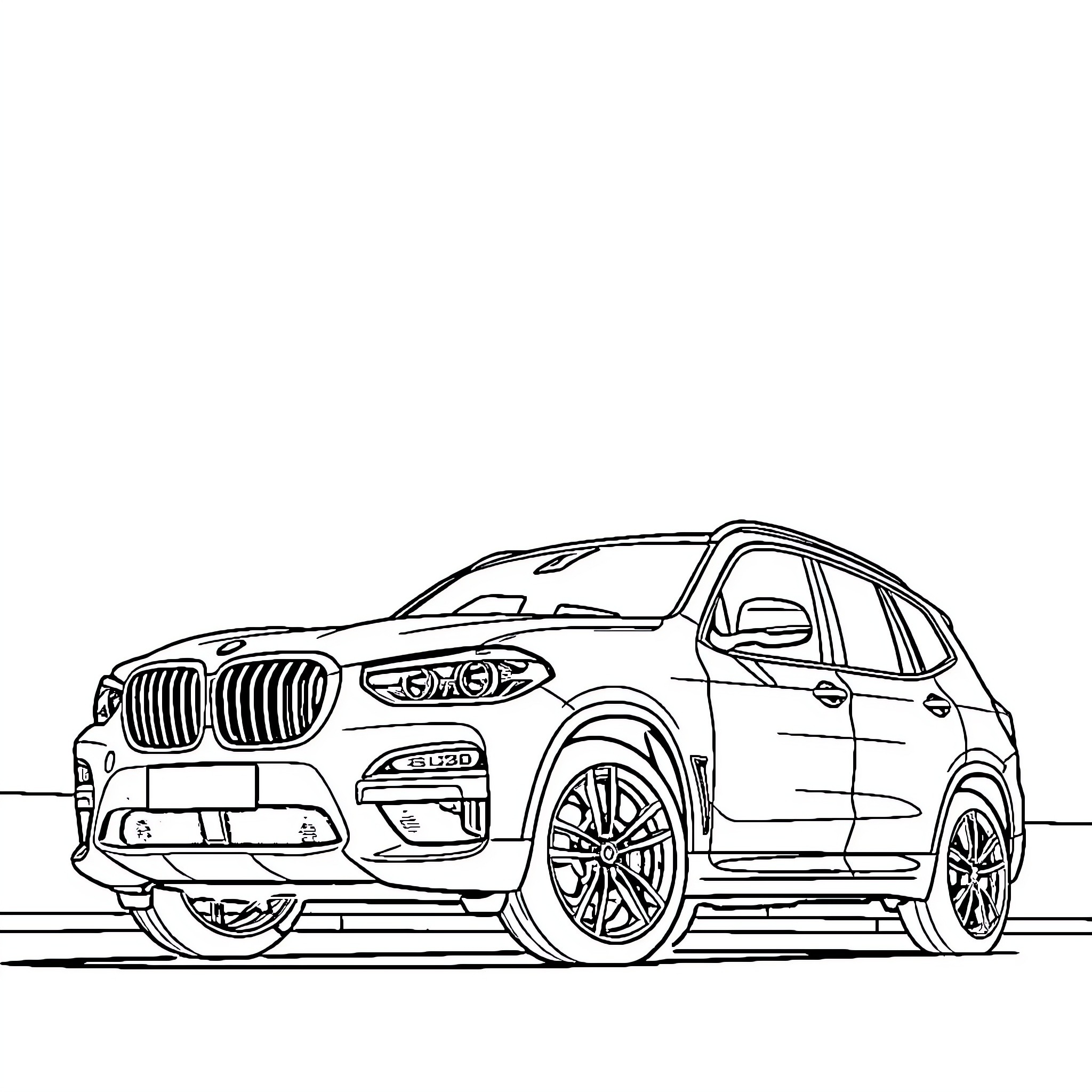 BMW X3 SUV in detailed outline drawing Coloring Page (free black-and-white line drawing printable PDF for all, from beginners to advanced learners, including children, teens, adults, and seniors)