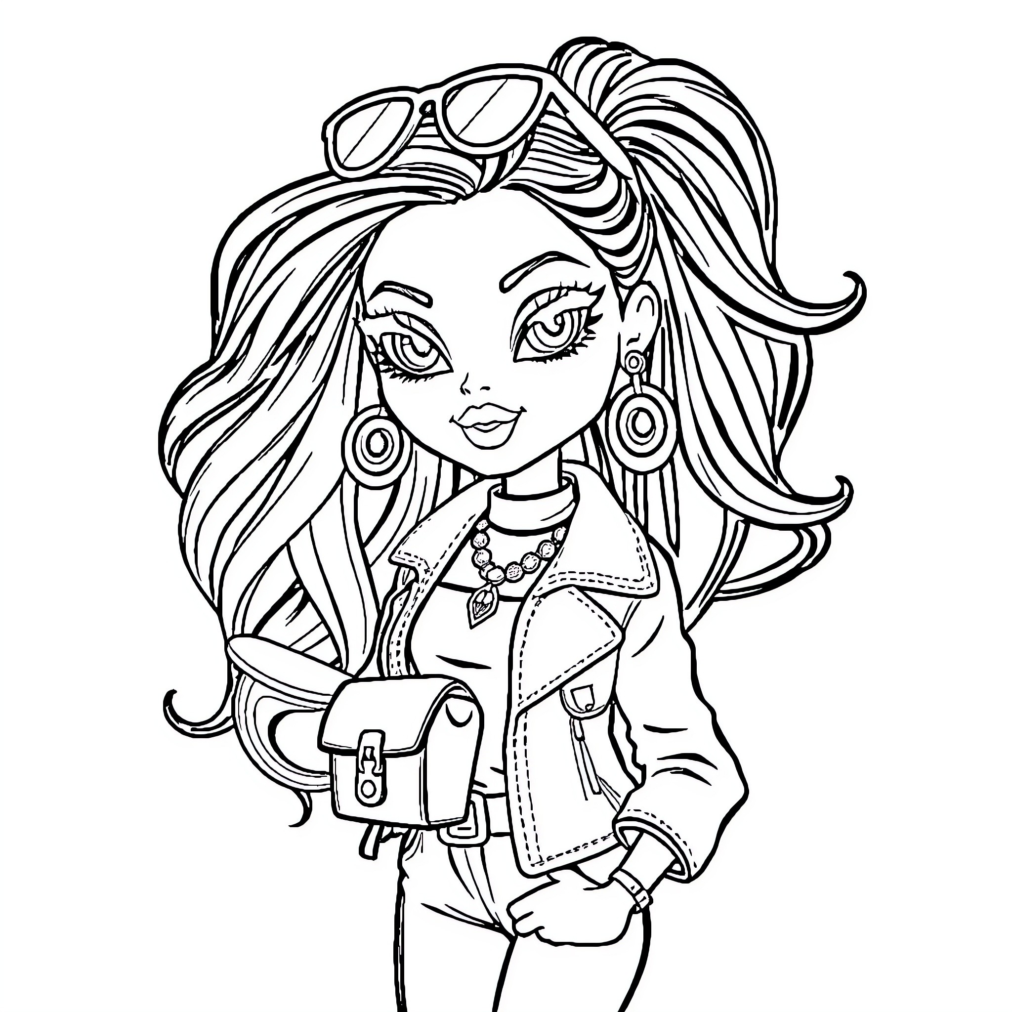 Bratz Mum Enjoying Trendy Stylish Fashion Coloring Page (free black-and-white line drawing printable PDF for all, from beginners to advanced learners, including children, teens, adults, and seniors)