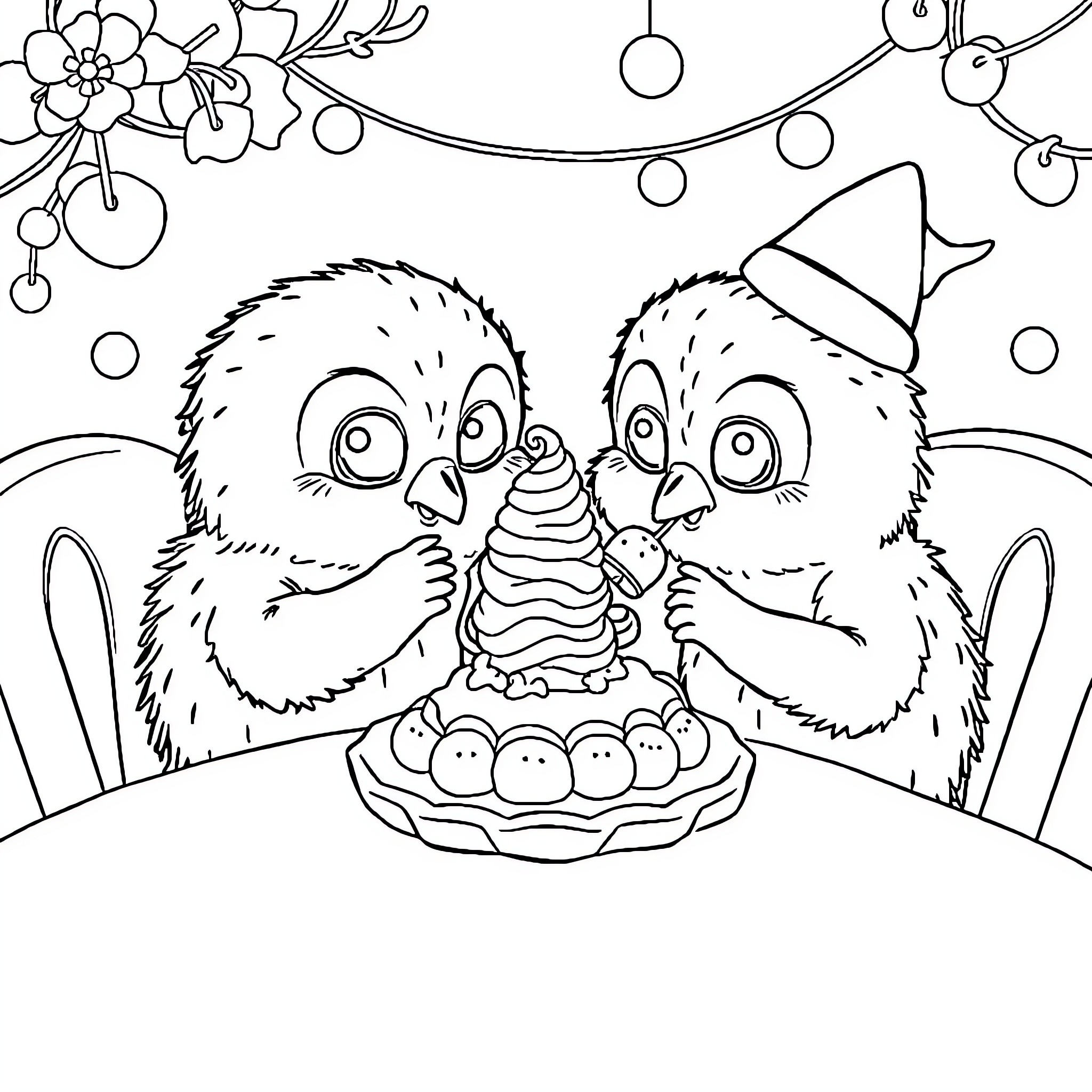 Osito's Cozy Celebration Coloring Page (free black-and-white line drawing printable PDF for all, from beginners to advanced learners, including children, teens, adults, and seniors)