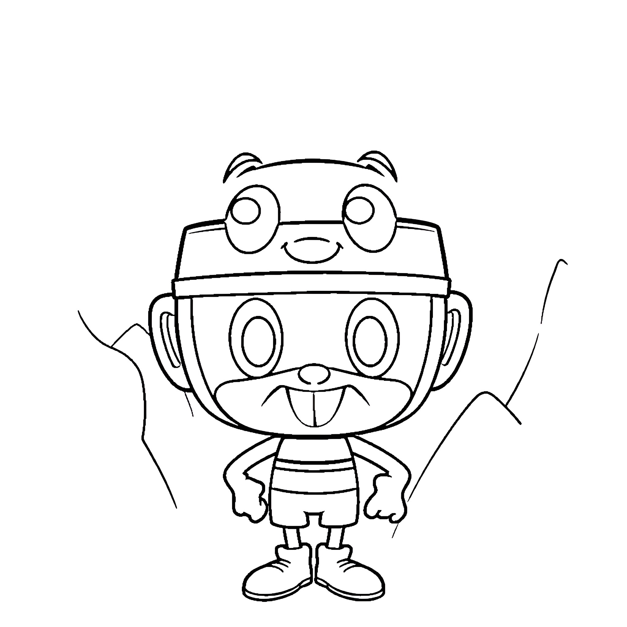Cuphead character in a humorous pose Coloring Page (free black-and-white line drawing printable PDF for all, from beginners to advanced learners, including children, teens, adults, and seniors)