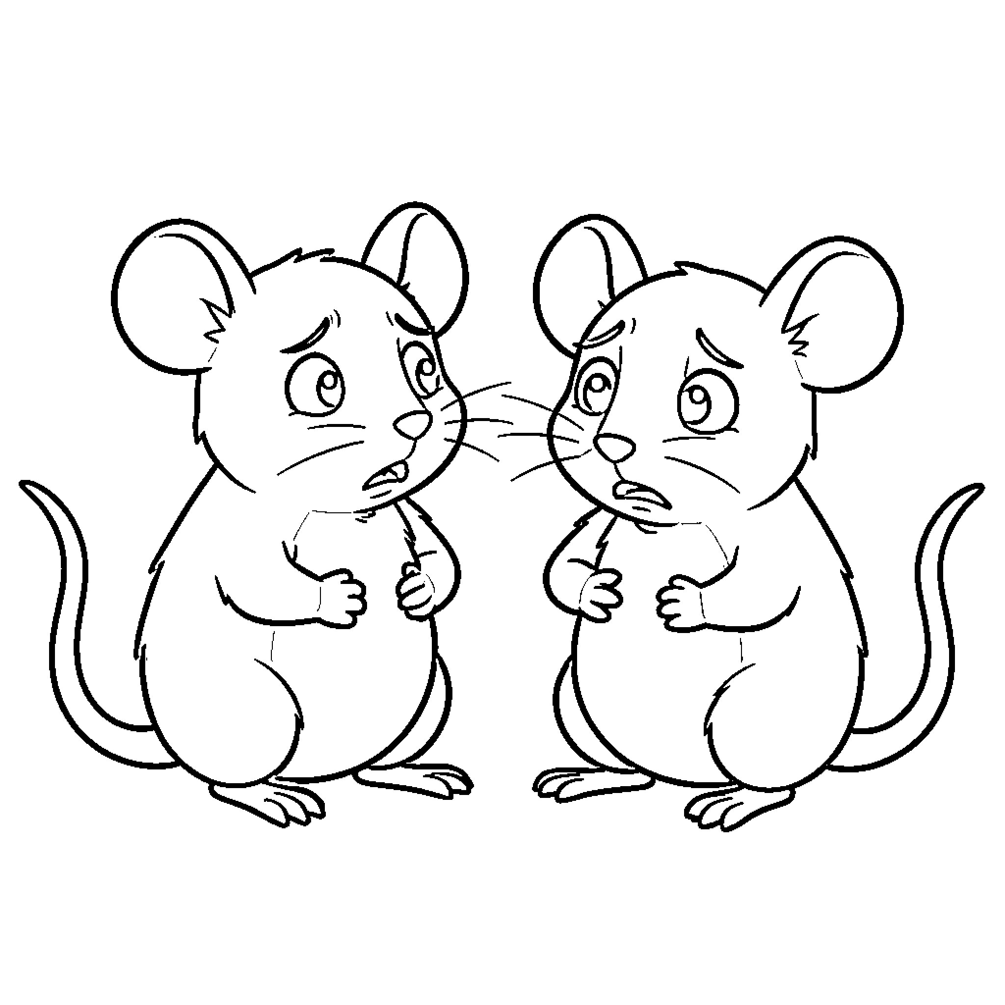 Mice with expressive expressions Coloring Page (free black-and-white line drawing printable PDF for all, from beginners to advanced learners, including children, teens, adults, and seniors)