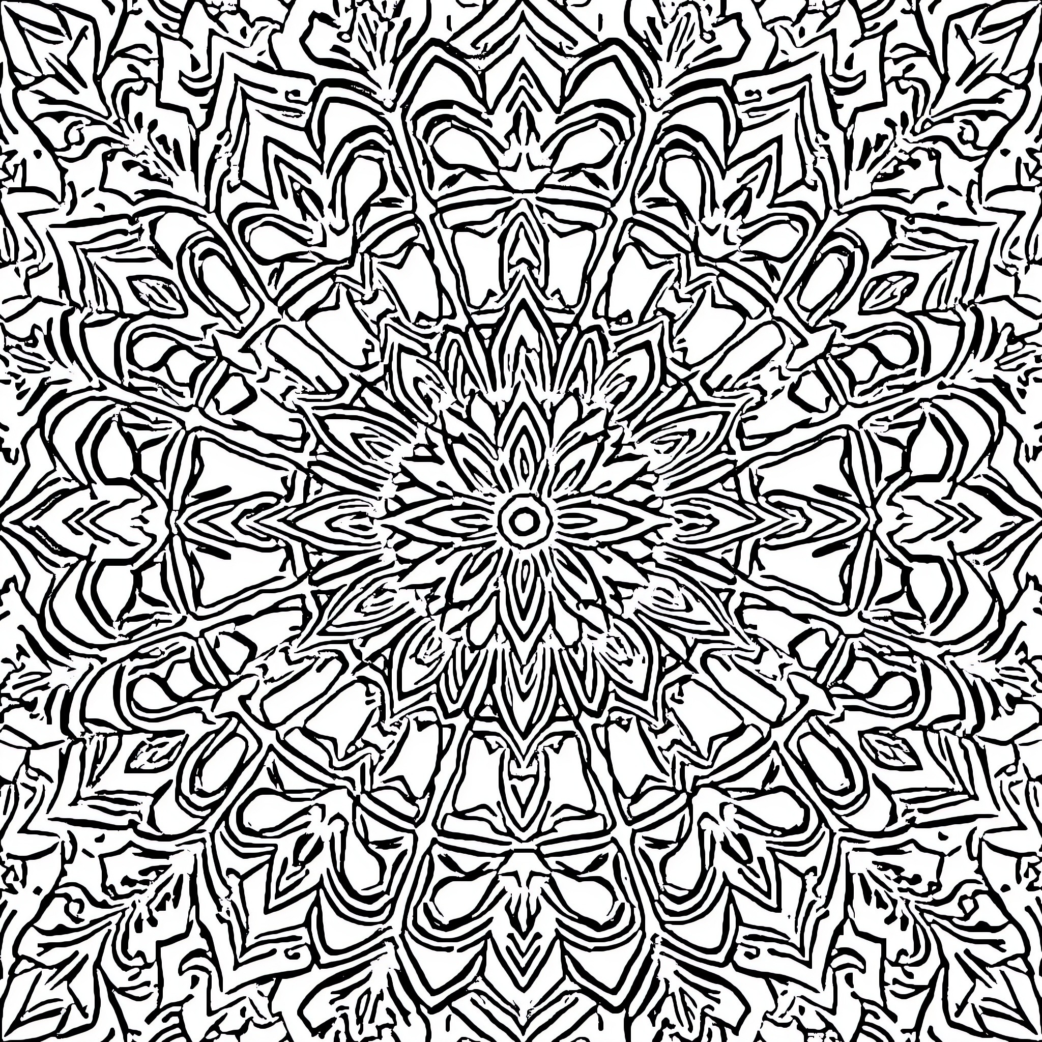 Mandala of intricate floral patterns Coloring Page (free black-and-white line drawing printable PDF for all, from beginners to advanced learners, including children, teens, adults, and seniors)