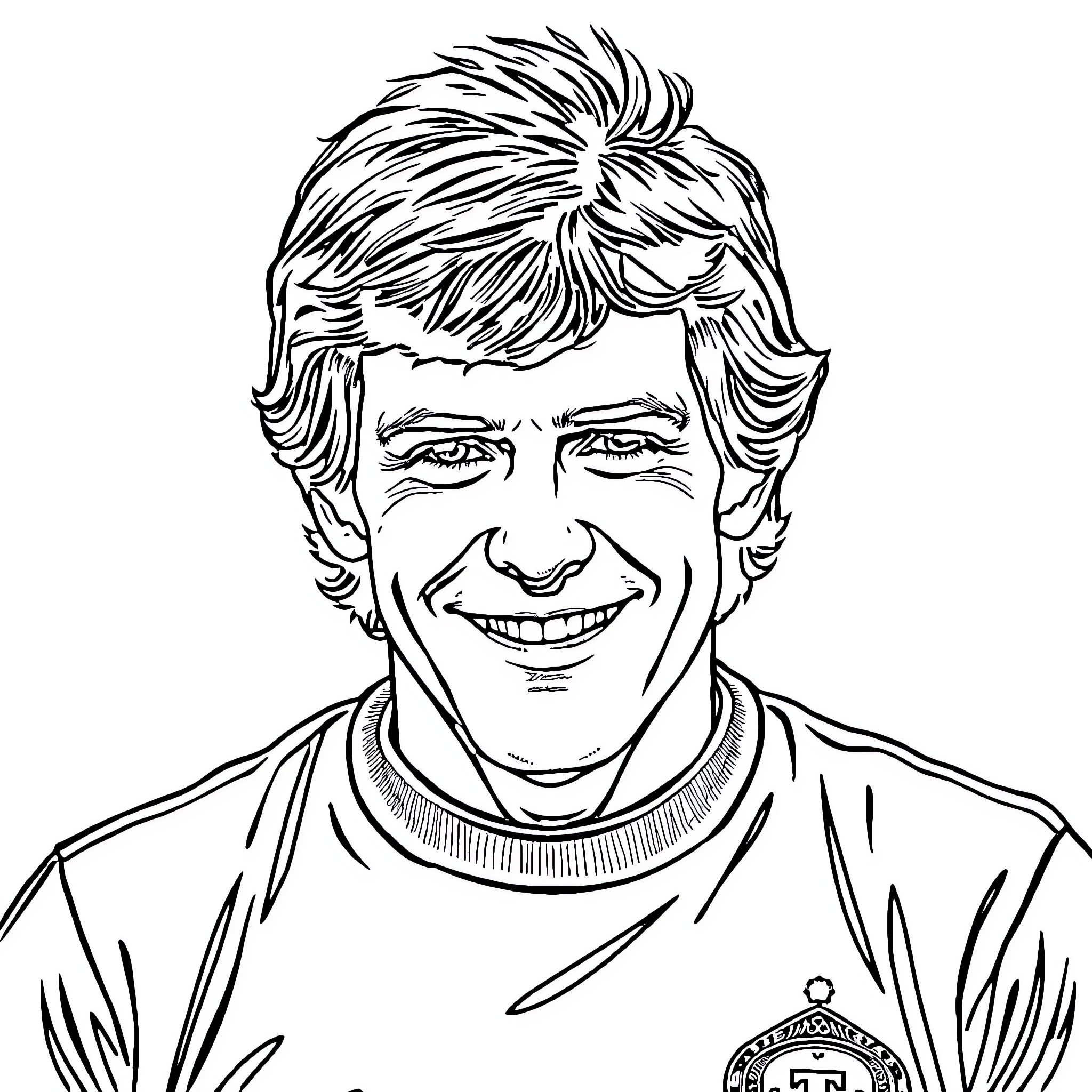 Robin Friday's Cheerful Smile and Casual Attire Coloring Page (free black-and-white line drawing printable PDF for all, from beginners to advanced learners, including children, teens, adults, and seniors)