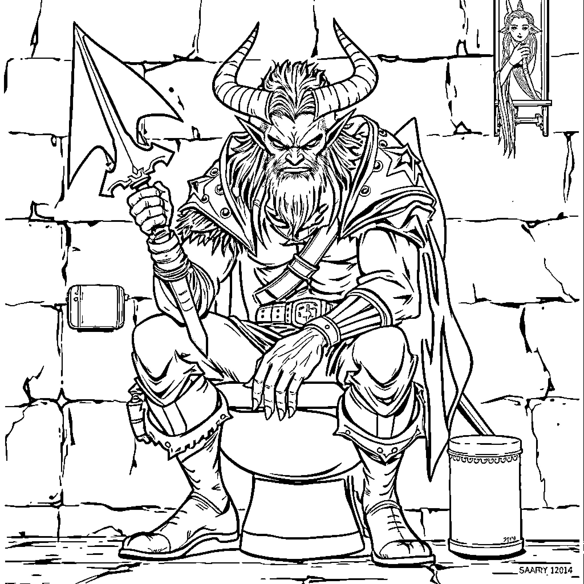 Demon Slayer Warrior's Fierce Stance Coloring Page (free black-and-white line drawing printable PDF for all, from beginners to advanced learners, including children, teens, adults, and seniors)