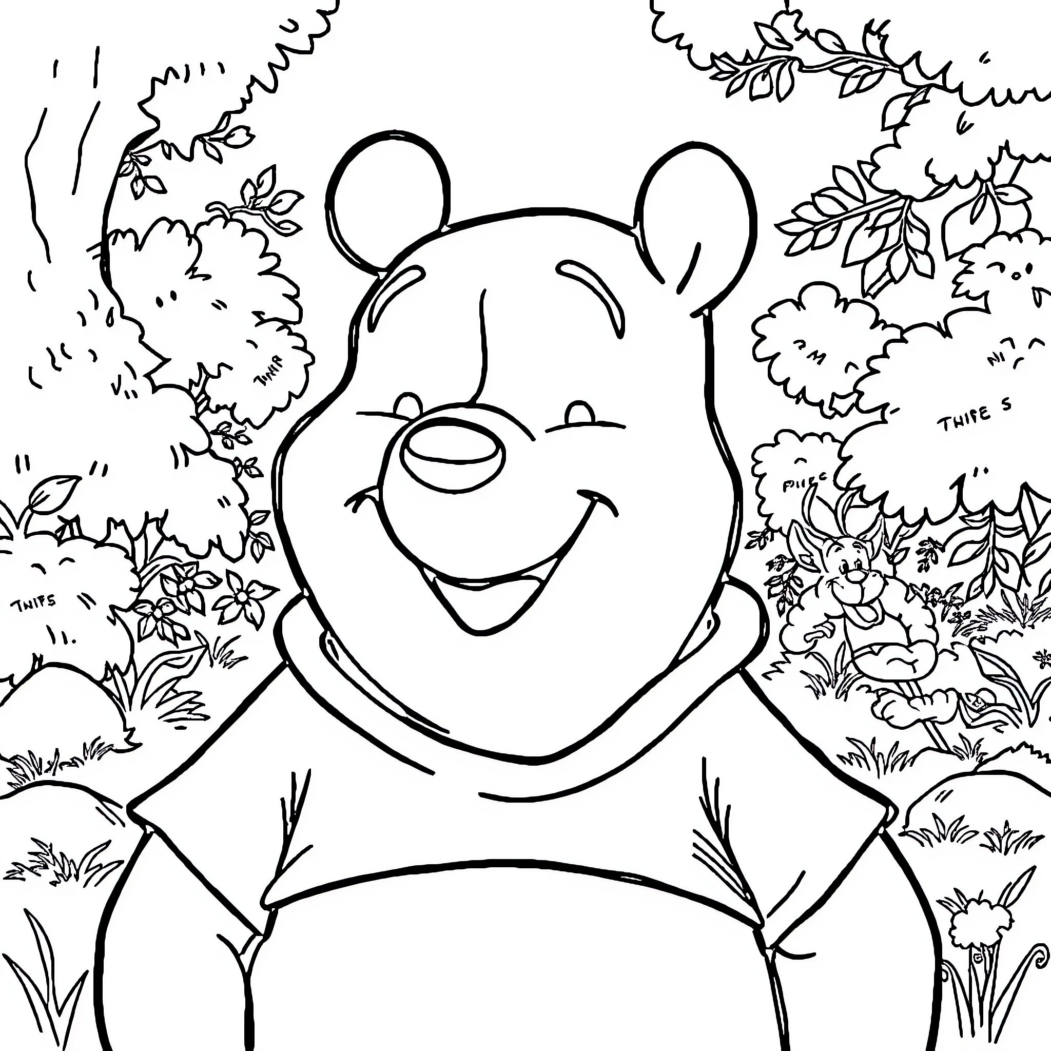 Winnie The Pooh enjoying nature's beauty Coloring Page (free black-and-white line drawing printable PDF for all, from beginners to advanced learners, including children, teens, adults, and seniors)