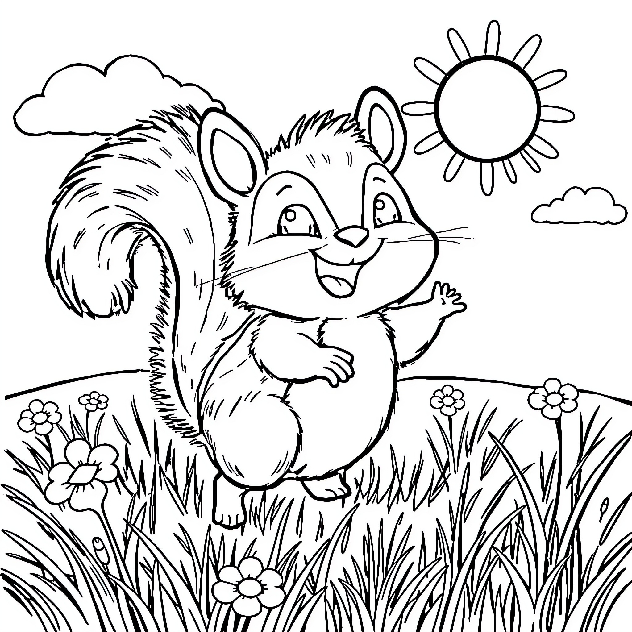 Sprunki enjoying a sunny day in the meadow Coloring Page (free black-and-white line drawing printable PDF for all, from beginners to advanced learners, including children, teens, adults, and seniors)