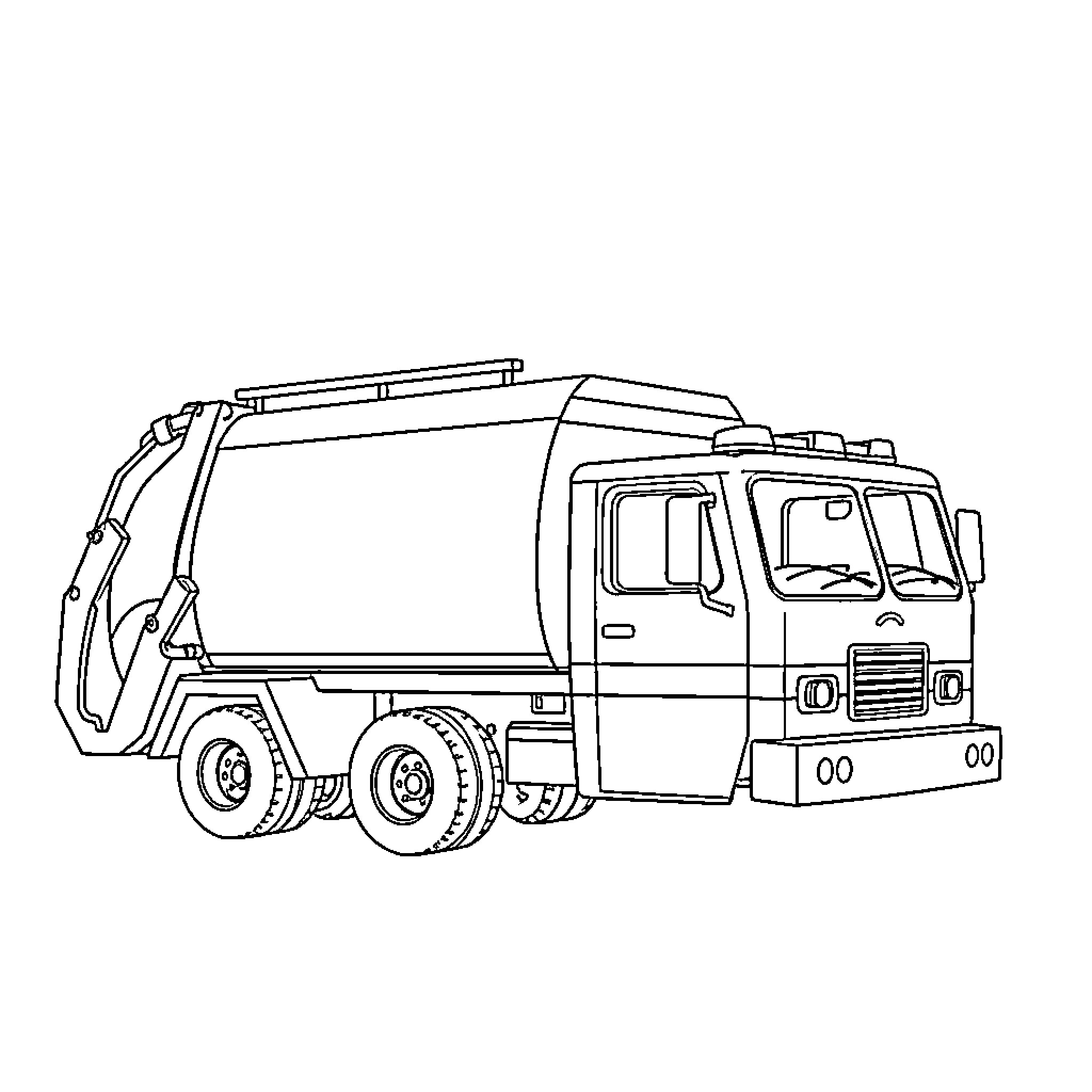 Garbage Truck Transporting Waste Materials Coloring Page (free black-and-white line drawing printable PDF for all, from beginners to advanced learners, including children, teens, adults, and seniors)