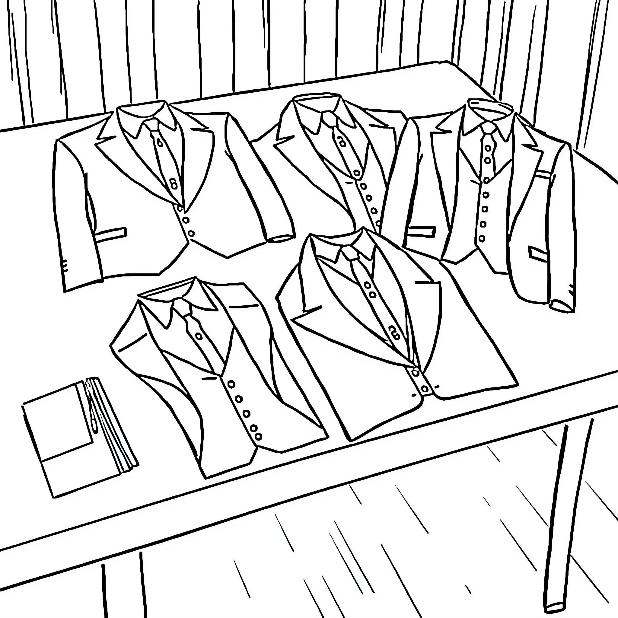 Suit Jackets and Vests on Display Coloring Page (free black-and-white line drawing printable PDF for all, from beginners to advanced learners, including children, teens, adults, and seniors)