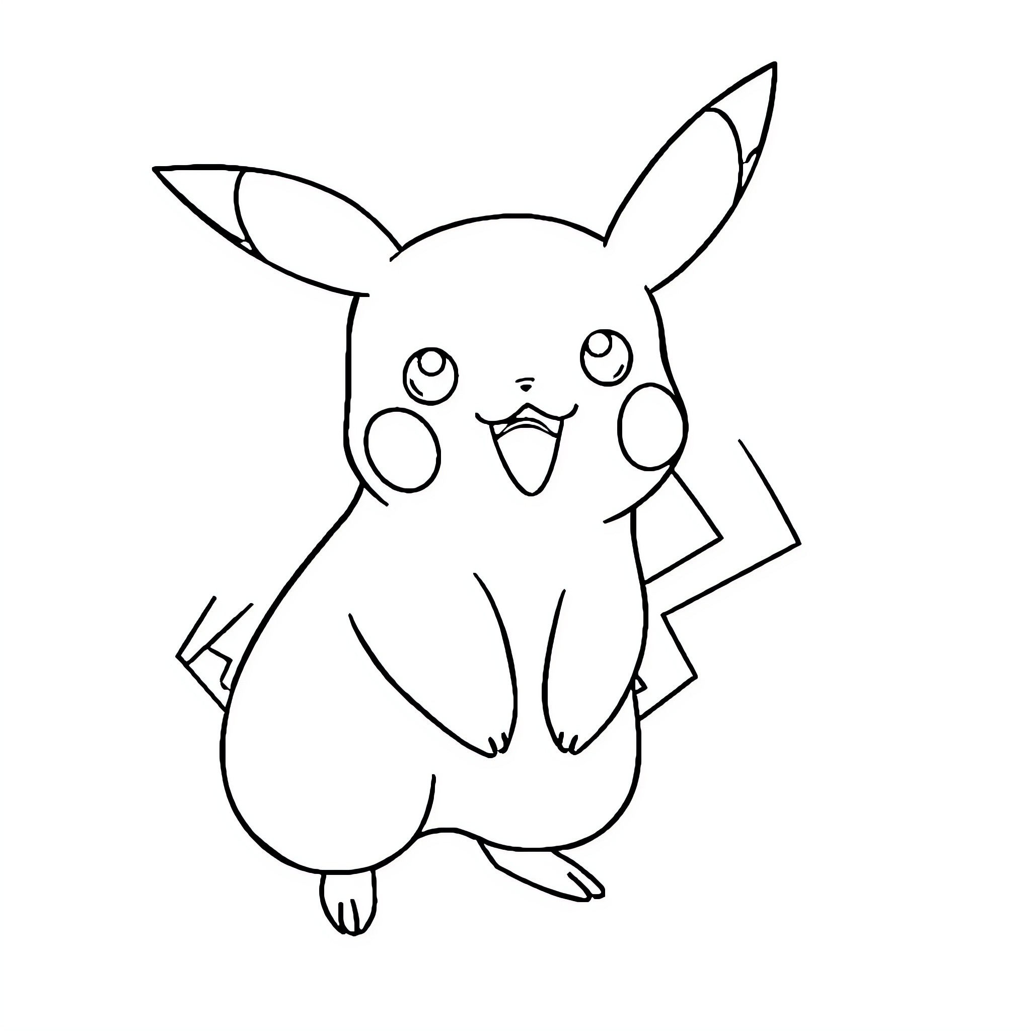 Pikachu expressing joy and excitement Coloring Page (free black-and-white line drawing printable PDF for all, from beginners to advanced learners, including children, teens, adults, and seniors)