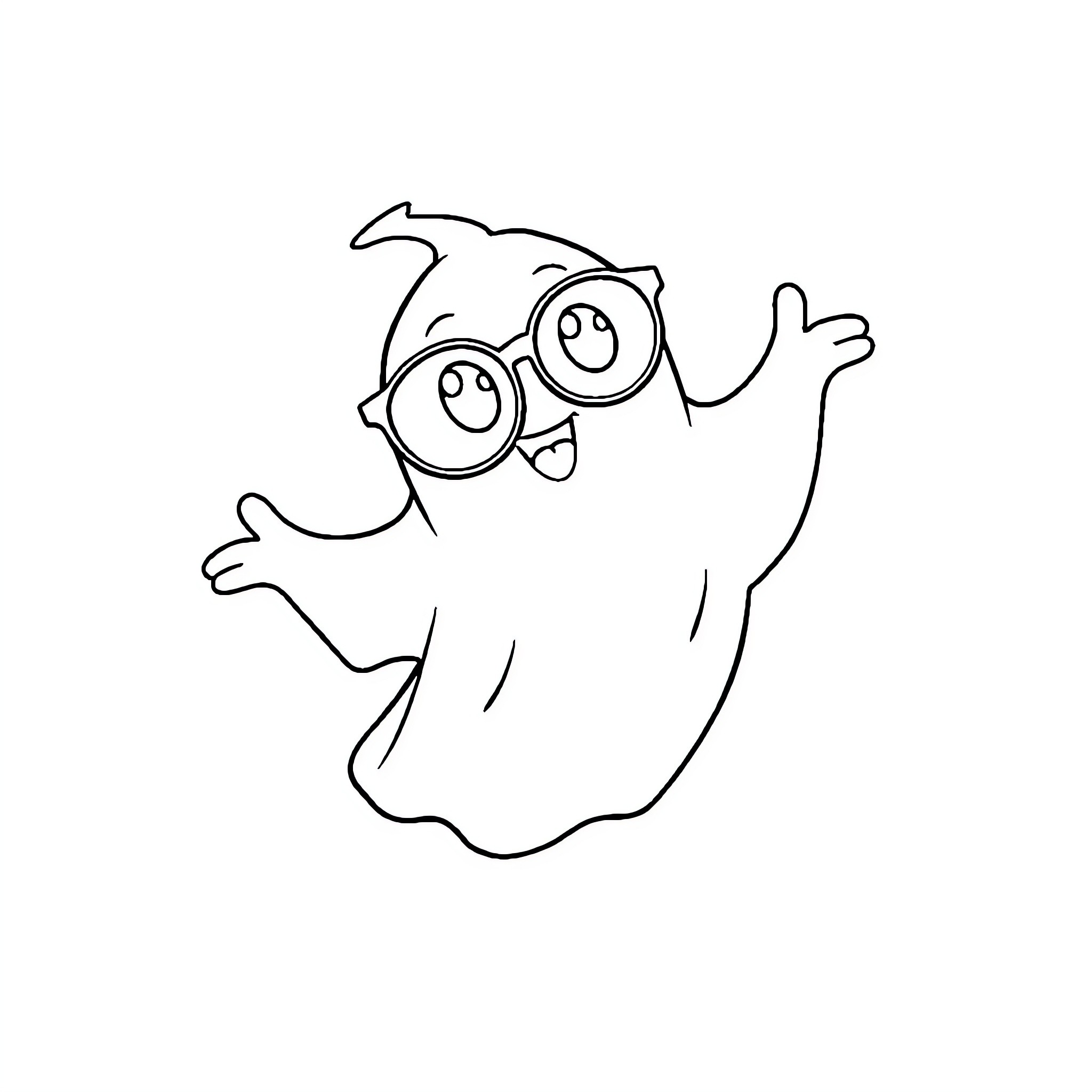 Ghost making a silly expression Coloring Page (free black-and-white line drawing printable PDF for all, from beginners to advanced learners, including children, teens, adults, and seniors)