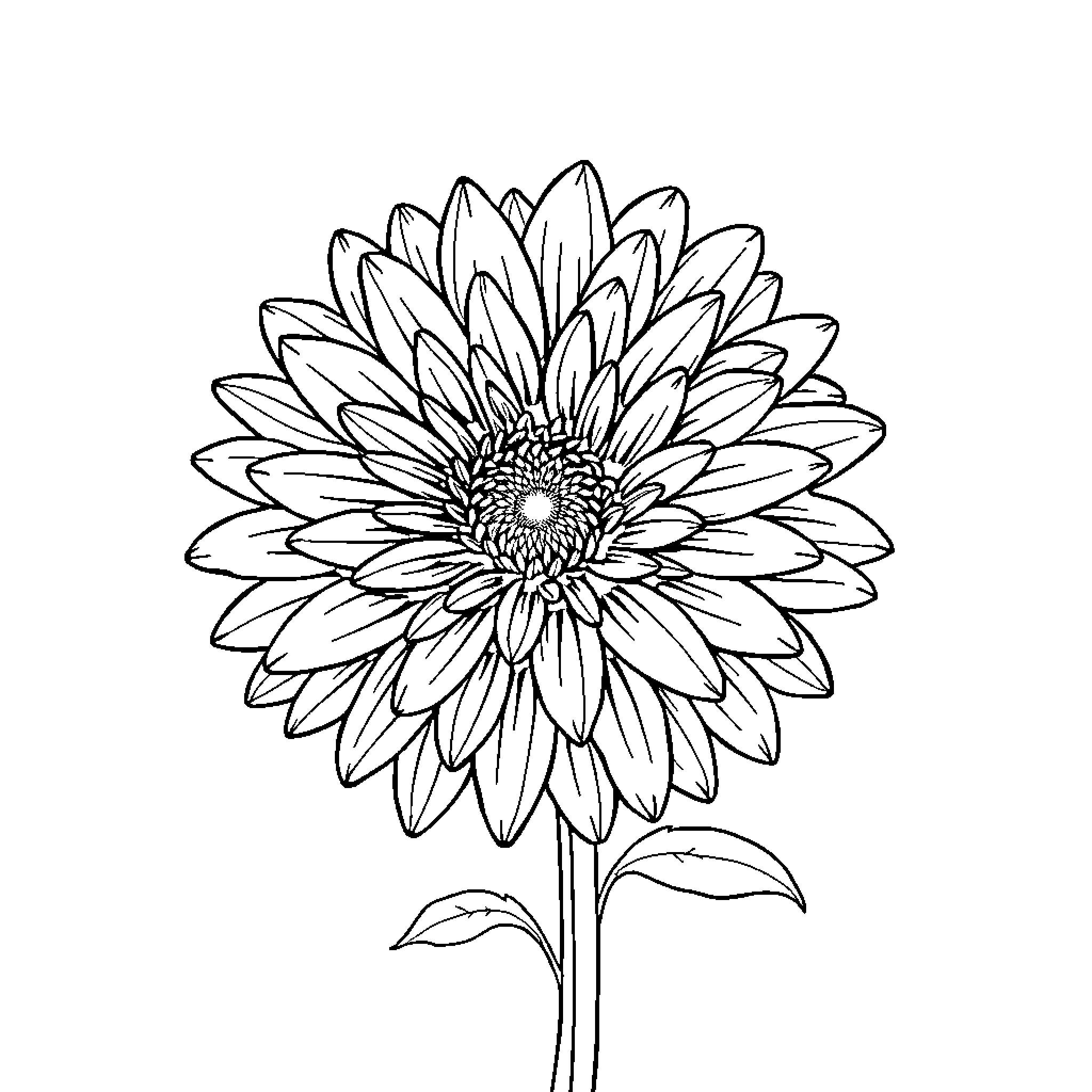 Chrysanthemum flower with intricate petals Coloring Page (free black-and-white line drawing printable PDF for all, from beginners to advanced learners, including children, teens, adults, and seniors)