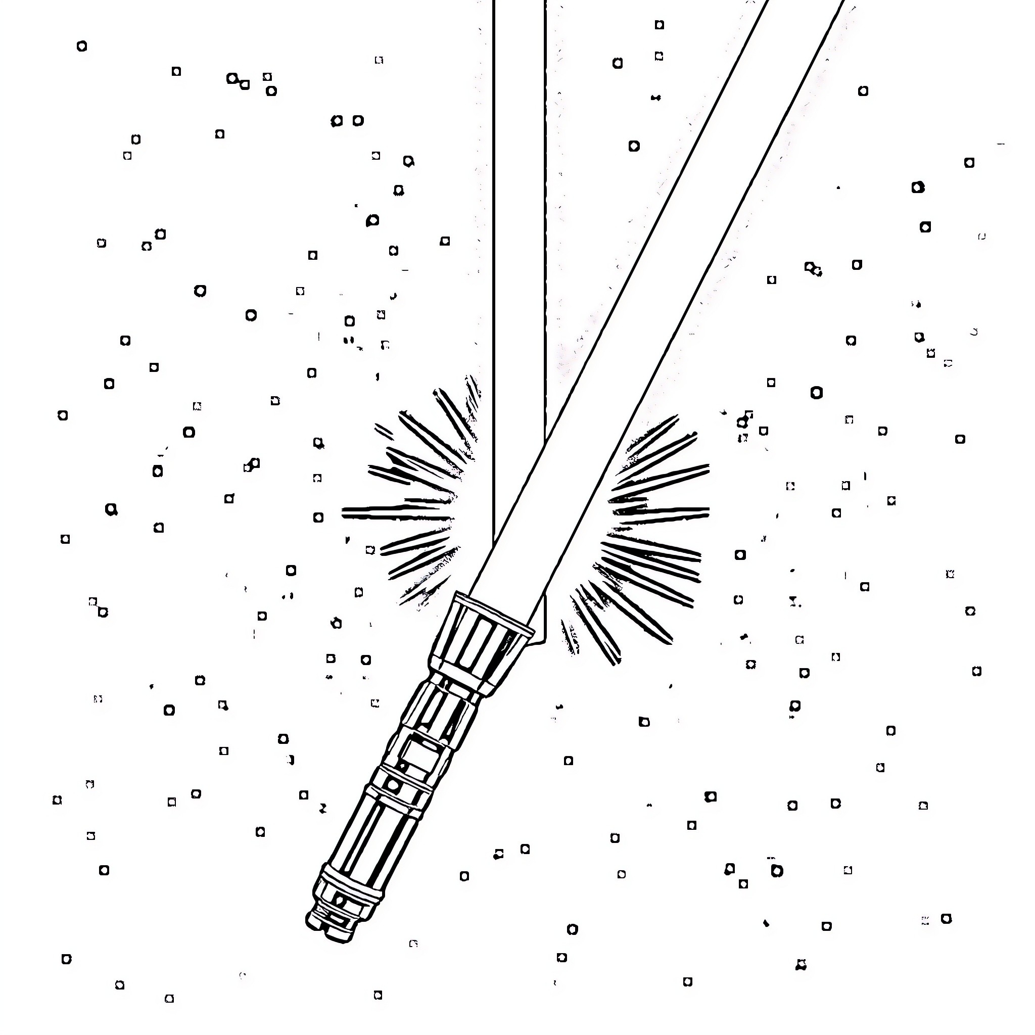 Saber's Luminous Lightsaber Clash Coloring Page (free black-and-white line drawing printable PDF for all, from beginners to advanced learners, including children, teens, adults, and seniors)