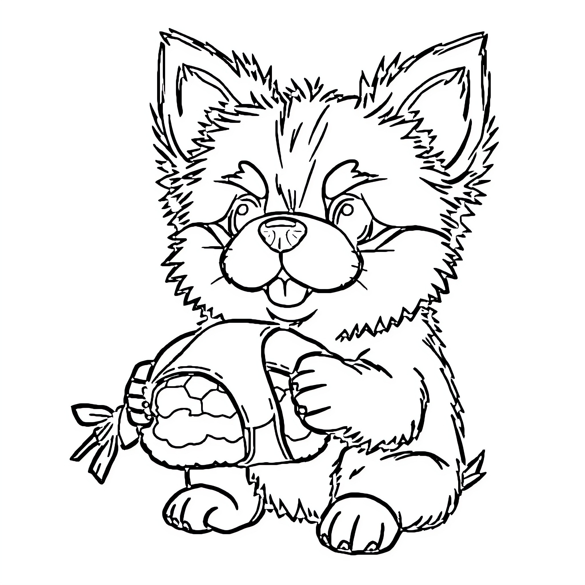 Dog with big ears holding ball Coloring Page (free black-and-white line drawing printable PDF for all, from beginners to advanced learners, including children, teens, adults, and seniors)