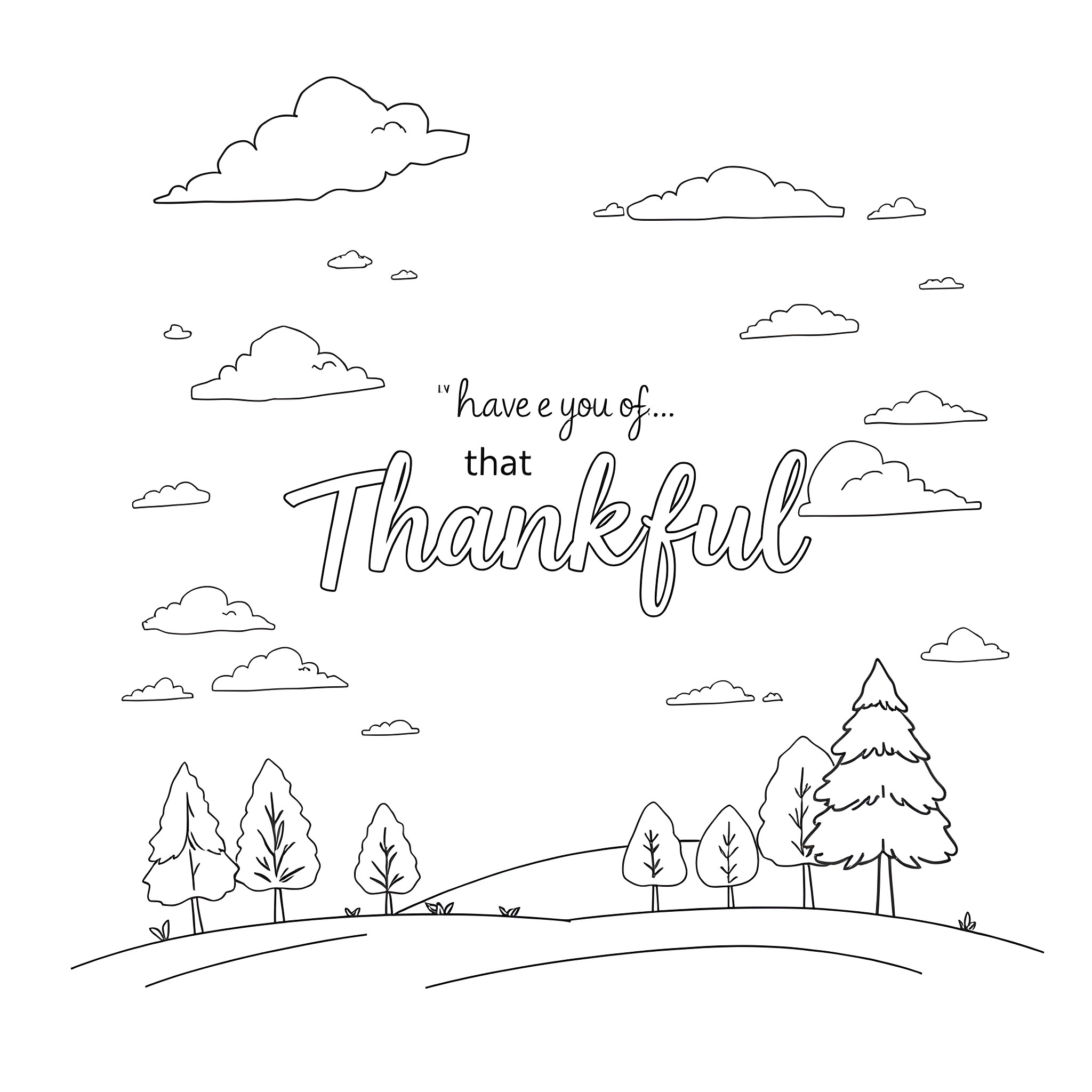 Thank You for that Thankful Landscape Coloring Page (free black-and-white line drawing printable PDF for all, from beginners to advanced learners, including children, teens, adults, and seniors)