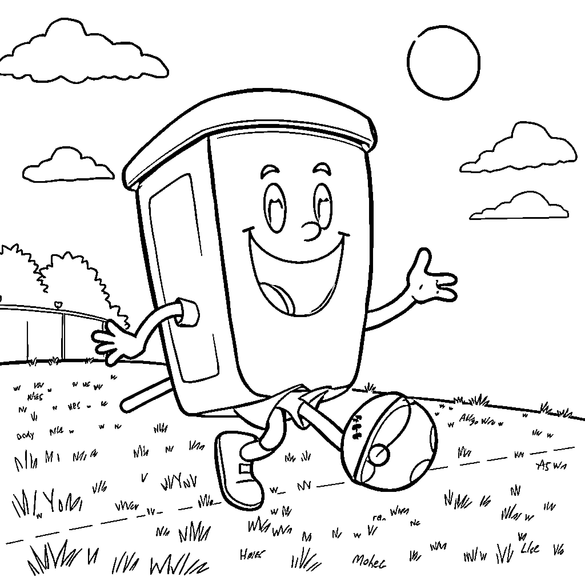 Skibidi Toilet having a jolly time in the park Coloring Page (free black-and-white line drawing printable PDF for all, from beginners to advanced learners, including children, teens, adults, and seniors)