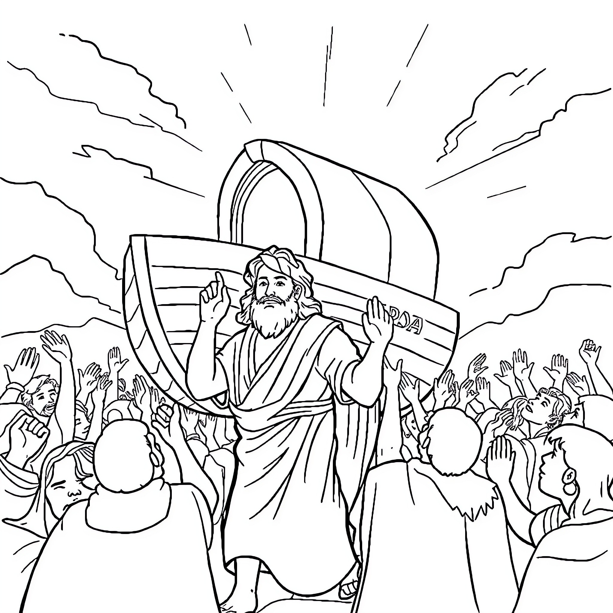 David Preaching to the Multitude Coloring Page (free black-and-white line drawing printable PDF for all, from beginners to advanced learners, including children, teens, adults, and seniors)