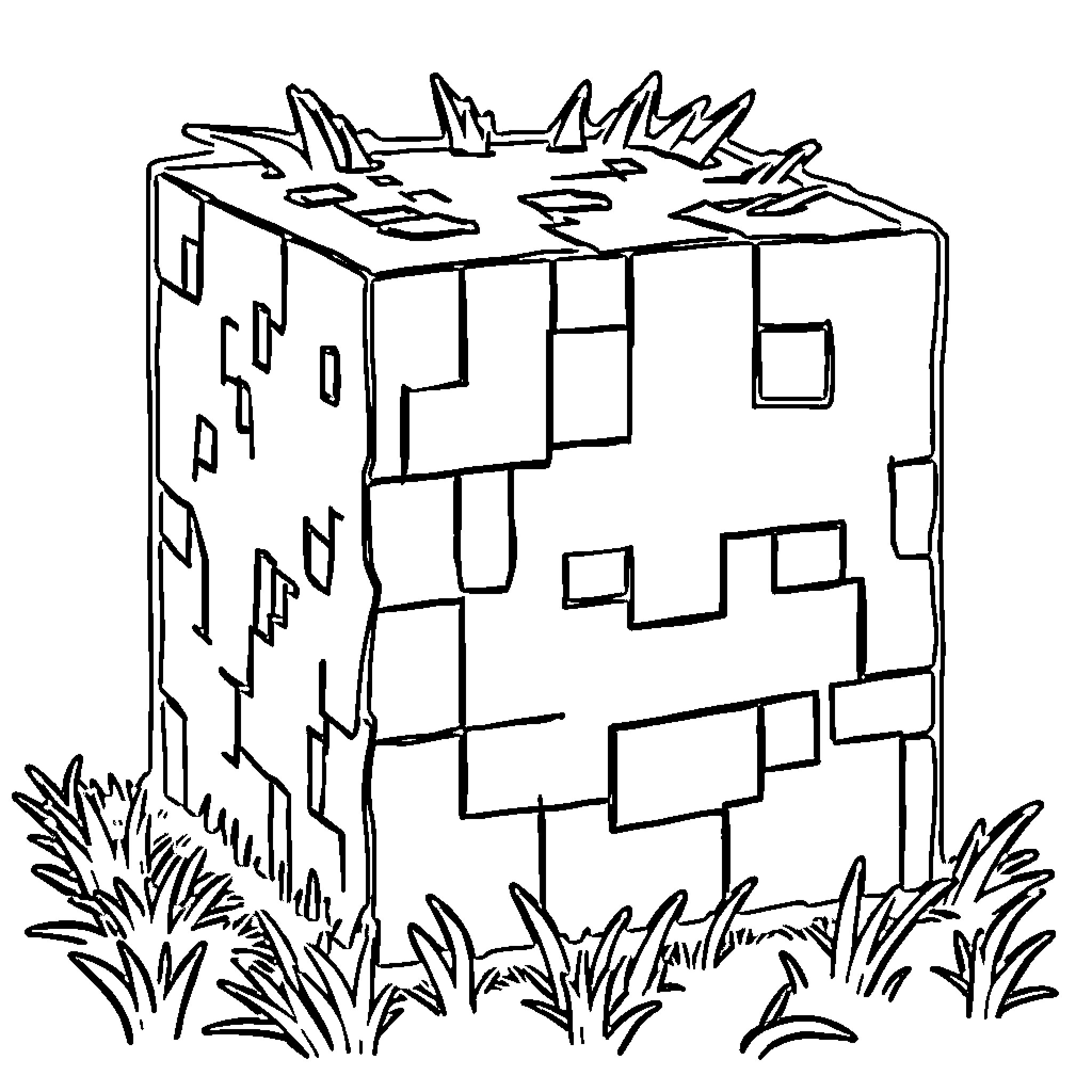 Grass Block with Geometric Shapes and Patterns Coloring Page (free black-and-white line drawing printable PDF for all, from beginners to advanced learners, including children, teens, adults, and seniors)