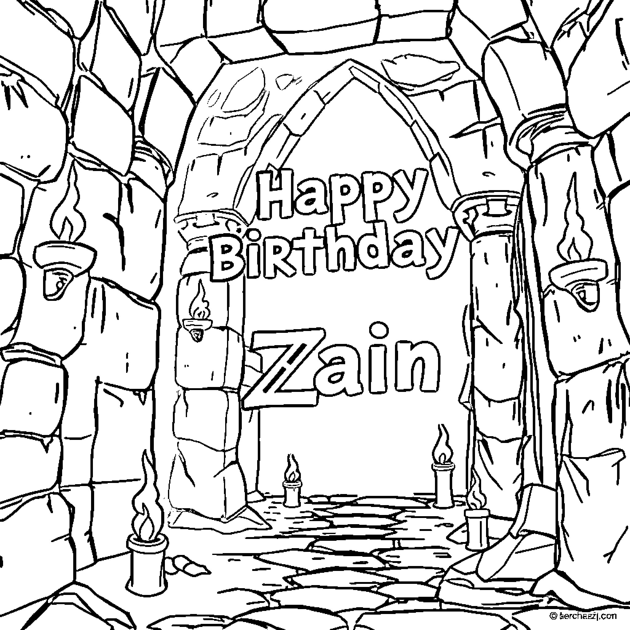 Link's Castle Celebration for Zain Coloring Page (free black-and-white line drawing printable PDF for all, from beginners to advanced learners, including children, teens, adults, and seniors)