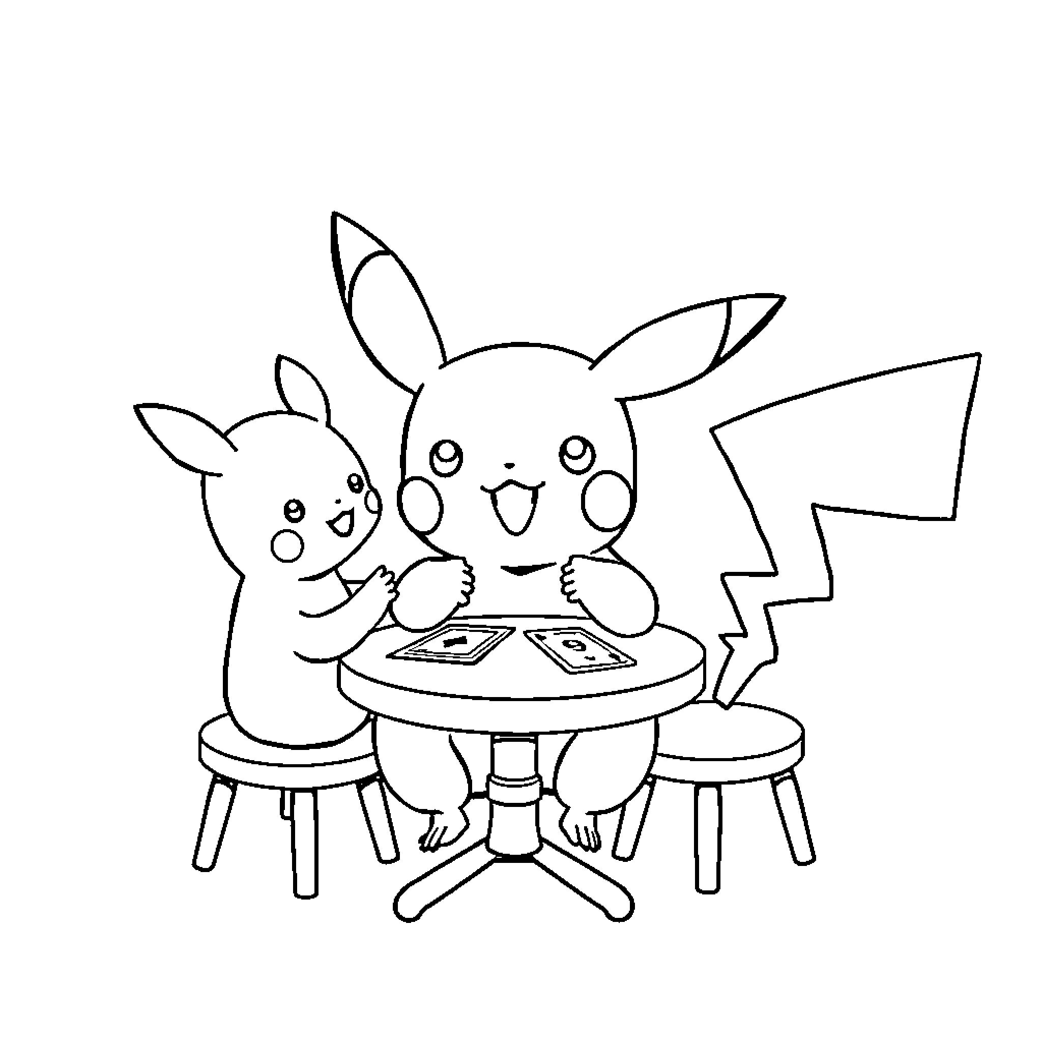 Pikachu and friends having a friendly conversation Coloring Page (free black-and-white line drawing printable PDF for all, from beginners to advanced learners, including children, teens, adults, and seniors)