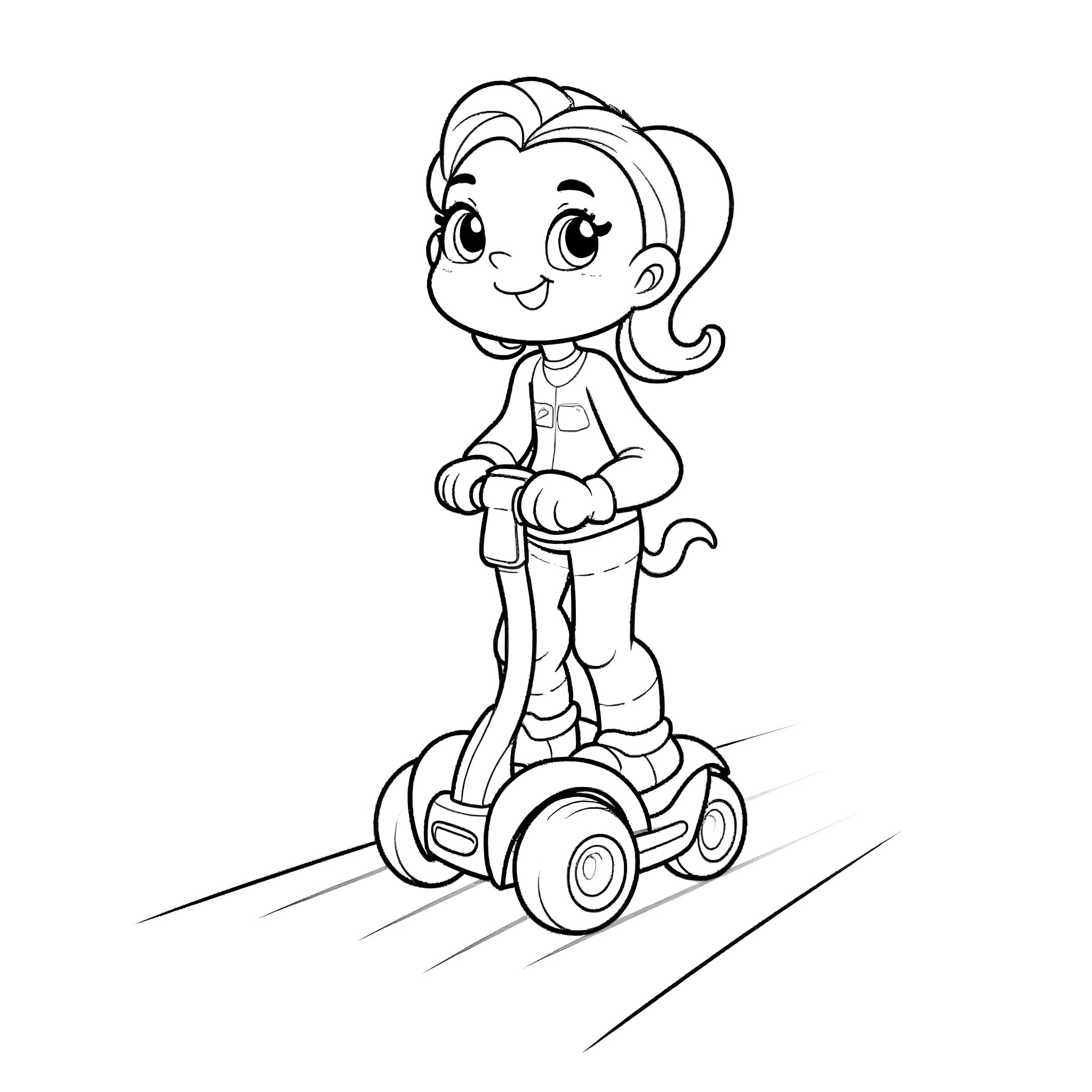 Trazyn riding a hover scooter with a cheerful expression Coloring Page (free black-and-white line drawing printable PDF for all, from beginners to advanced learners, including children, teens, adults, and seniors)