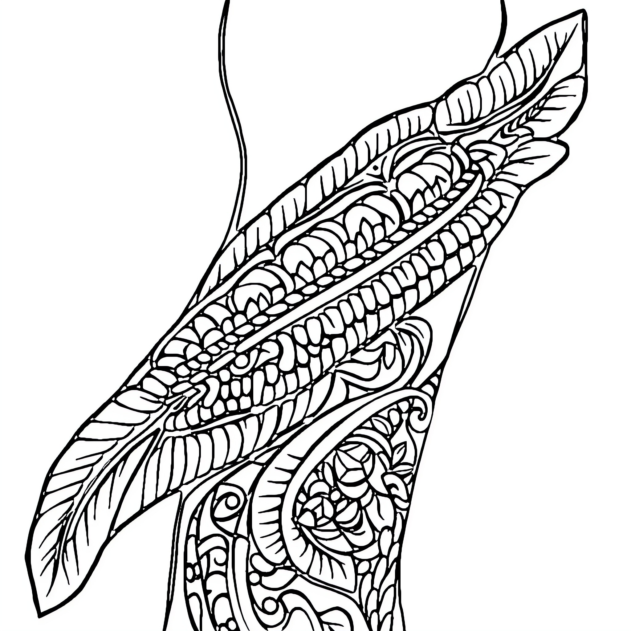 Maori Tattoo Inspired Tribal Design Coloring Page (free black-and-white line drawing printable PDF for all, from beginners to advanced learners, including children, teens, adults, and seniors)