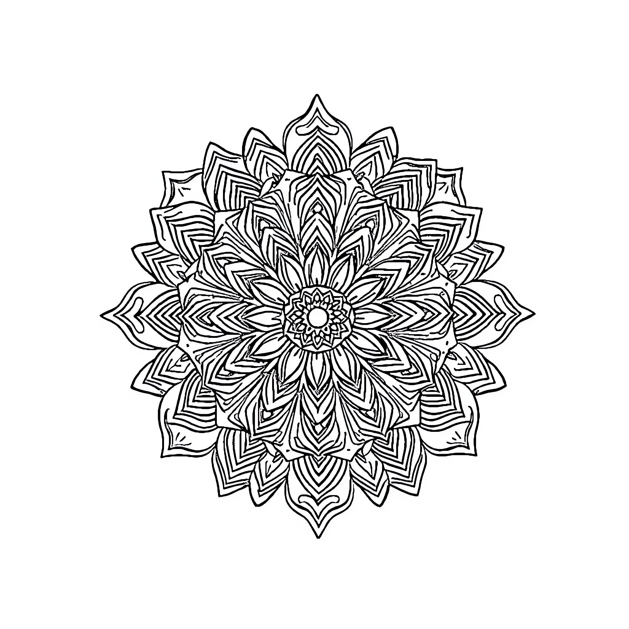 Mandalas with intricate floral patterns Coloring Page (free black-and-white line drawing printable PDF for all, from beginners to advanced learners, including children, teens, adults, and seniors)