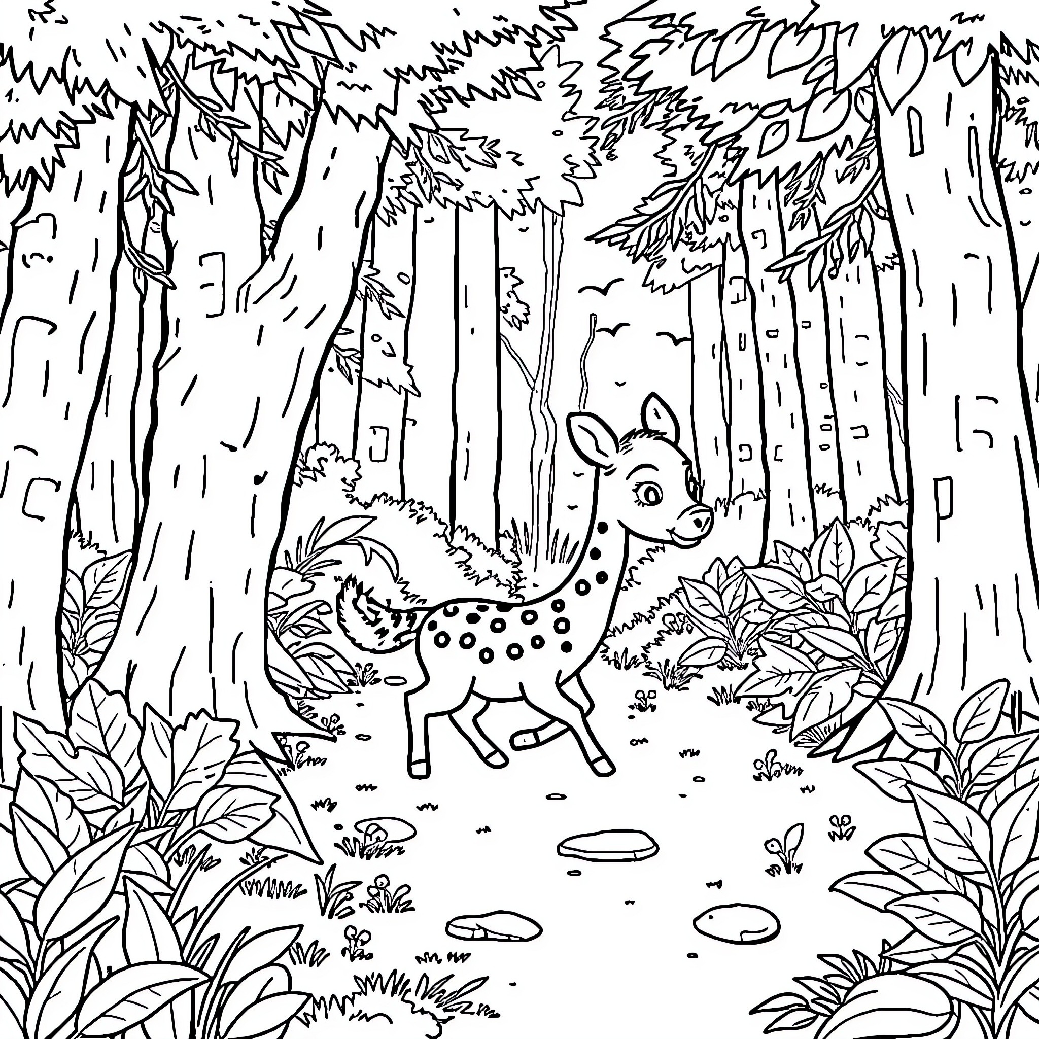 Hedgehog exploring the enchanted forest Coloring Page (free black-and-white line drawing printable PDF for all, from beginners to advanced learners, including children, teens, adults, and seniors)