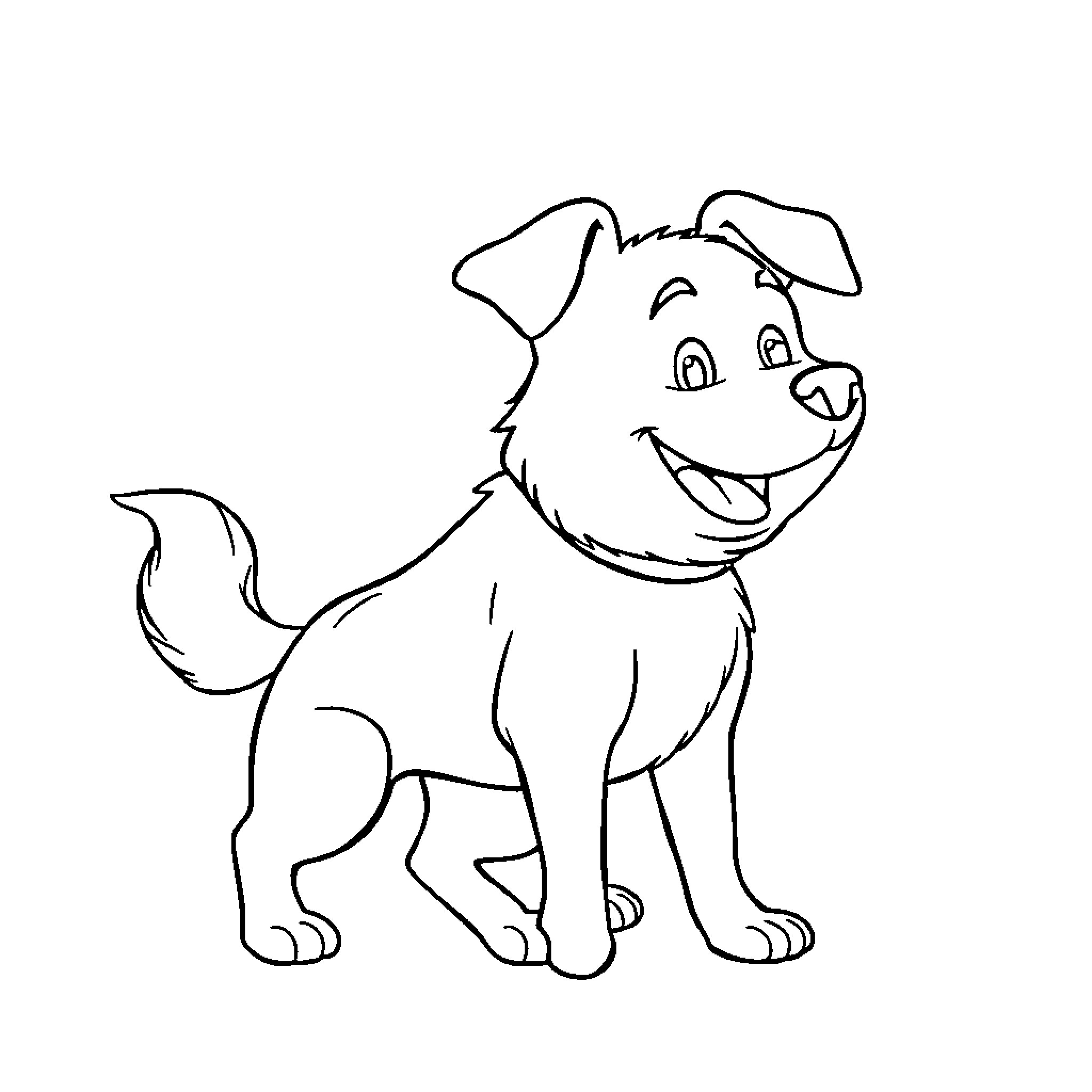 Dog in a Playful Mood Coloring Page (free black-and-white line drawing printable PDF for all, from beginners to advanced learners, including children, teens, adults, and seniors)