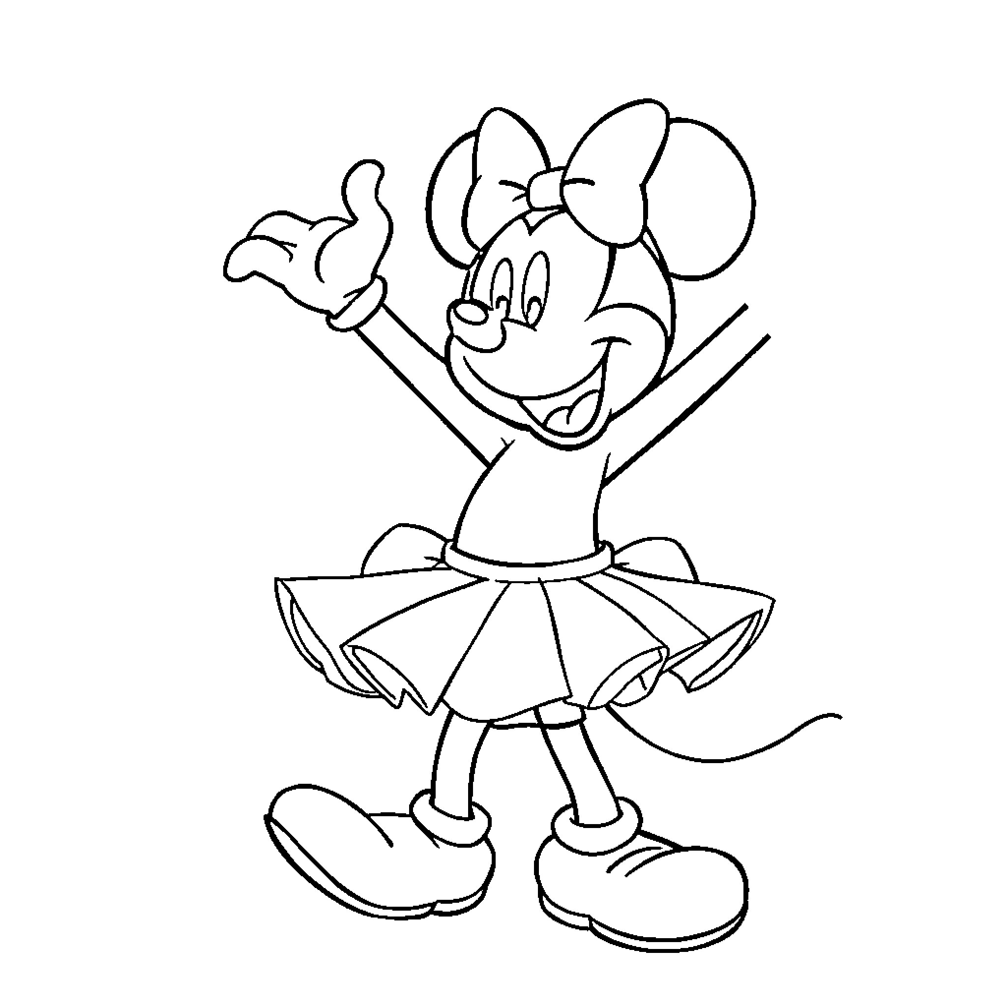 Mickey dancing joyfully in a dress Coloring Page (free black-and-white line drawing printable PDF for all, from beginners to advanced learners, including children, teens, adults, and seniors)