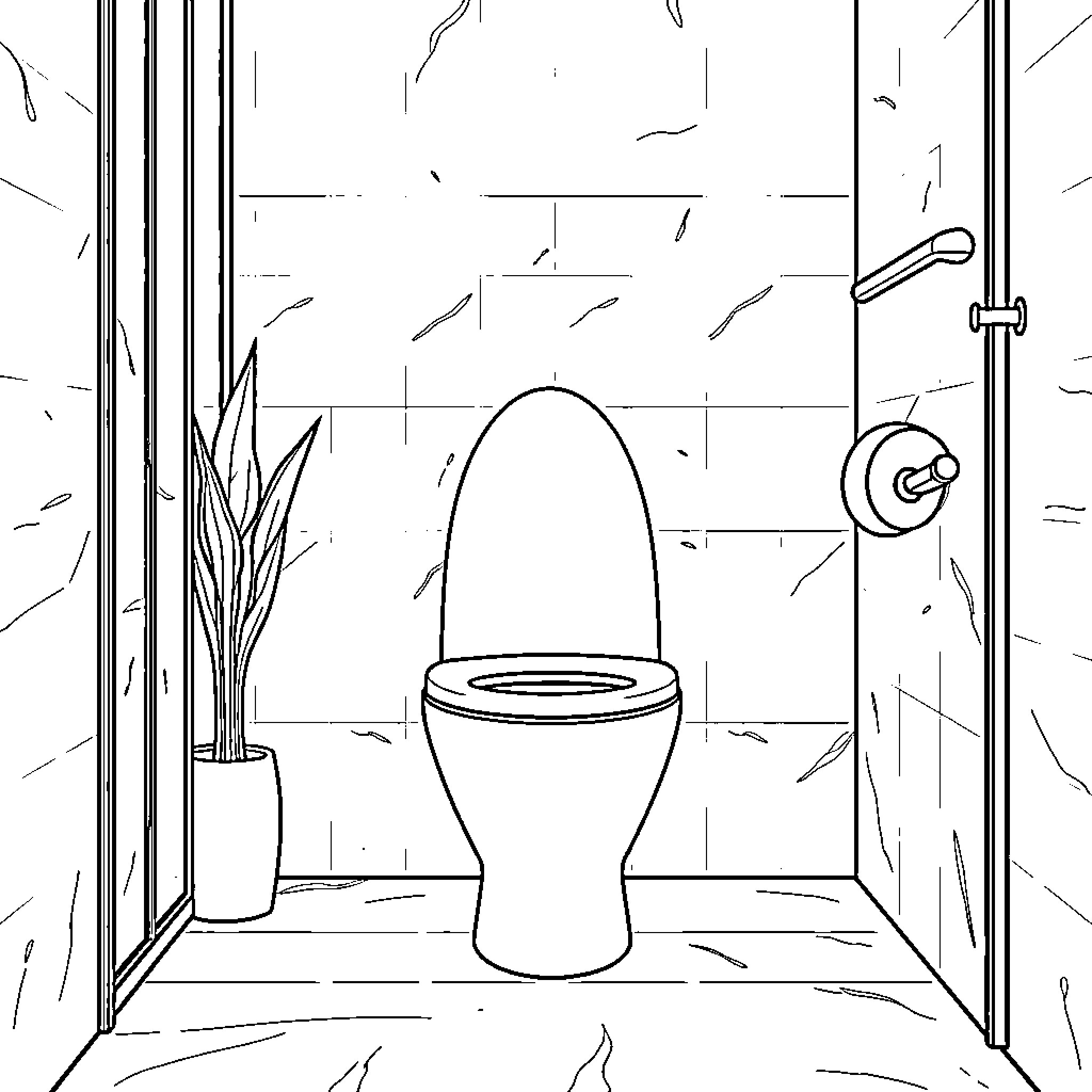 Commode in a modern bathroom Coloring Page (free black-and-white line drawing printable PDF for all, from beginners to advanced learners, including children, teens, adults, and seniors)