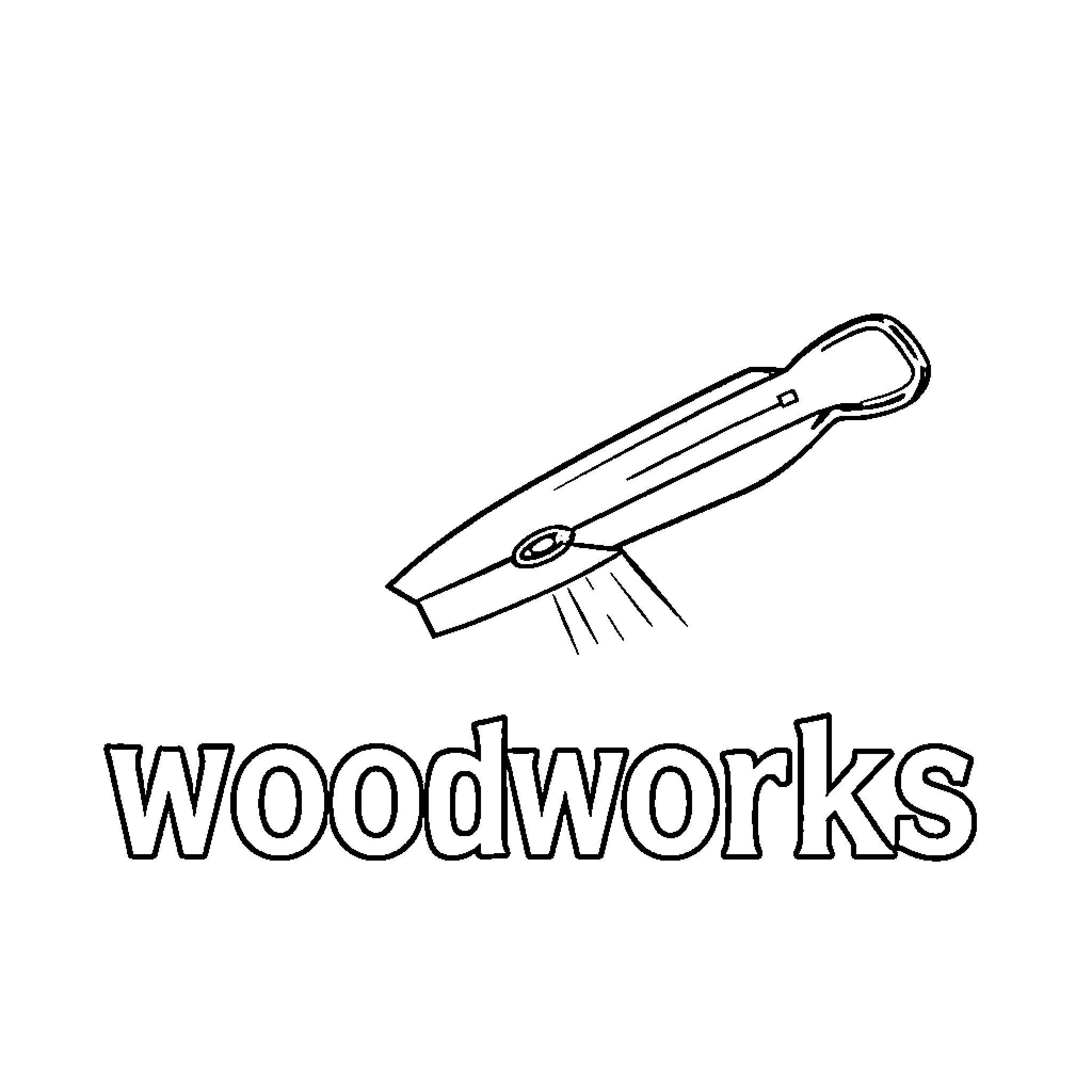 Woodworking Logo with Woodwork Tools Coloring Page (free black-and-white line drawing printable PDF for all, from beginners to advanced learners, including children, teens, adults, and seniors)