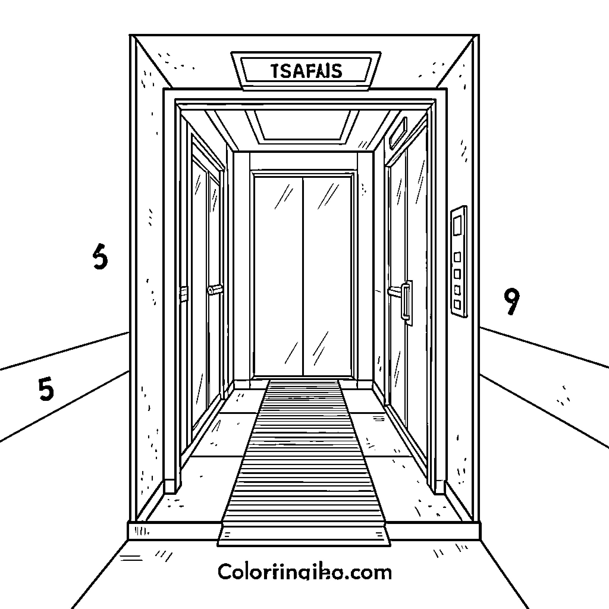 Elevator with Closed Doors and Numbered Interior Coloring Page (free black-and-white line drawing printable PDF for all, from beginners to advanced learners, including children, teens, adults, and seniors)