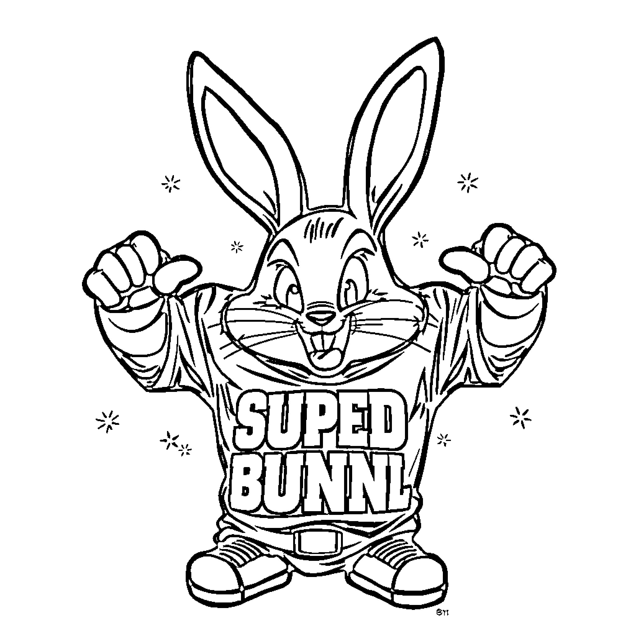 Bad Bunny strikes a dynamic pose Coloring Page (free black-and-white line drawing printable PDF for all, from beginners to advanced learners, including children, teens, adults, and seniors)