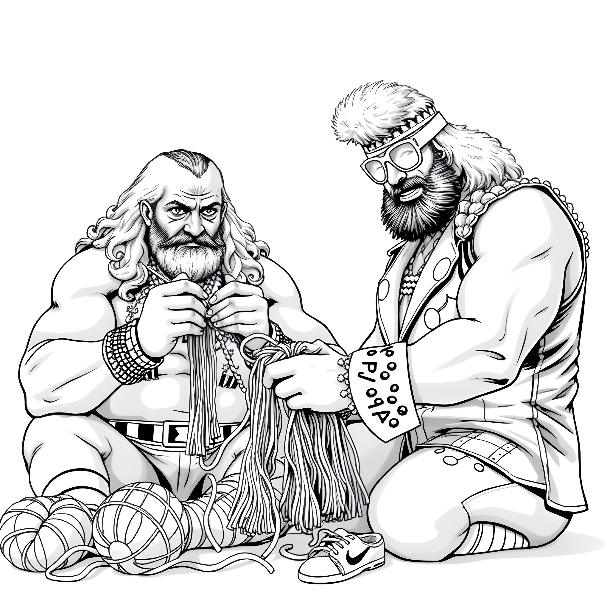 André's Merry Yarn Entanglement Coloring Page (free black-and-white line drawing printable PDF for all, from beginners to advanced learners, including children, teens, adults, and seniors)