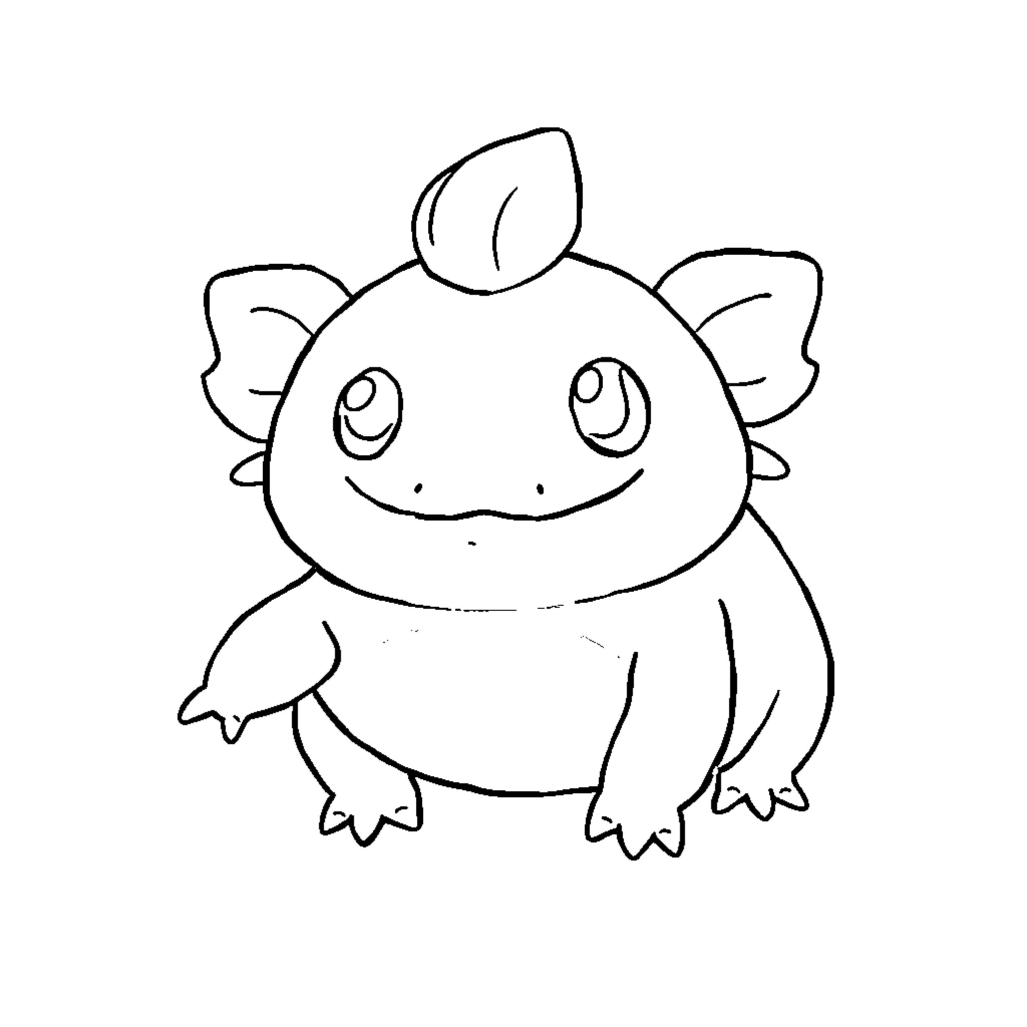 Axolotl smiling playfully Coloring Page (free black-and-white line drawing printable PDF for all, from beginners to advanced learners, including children, teens, adults, and seniors)