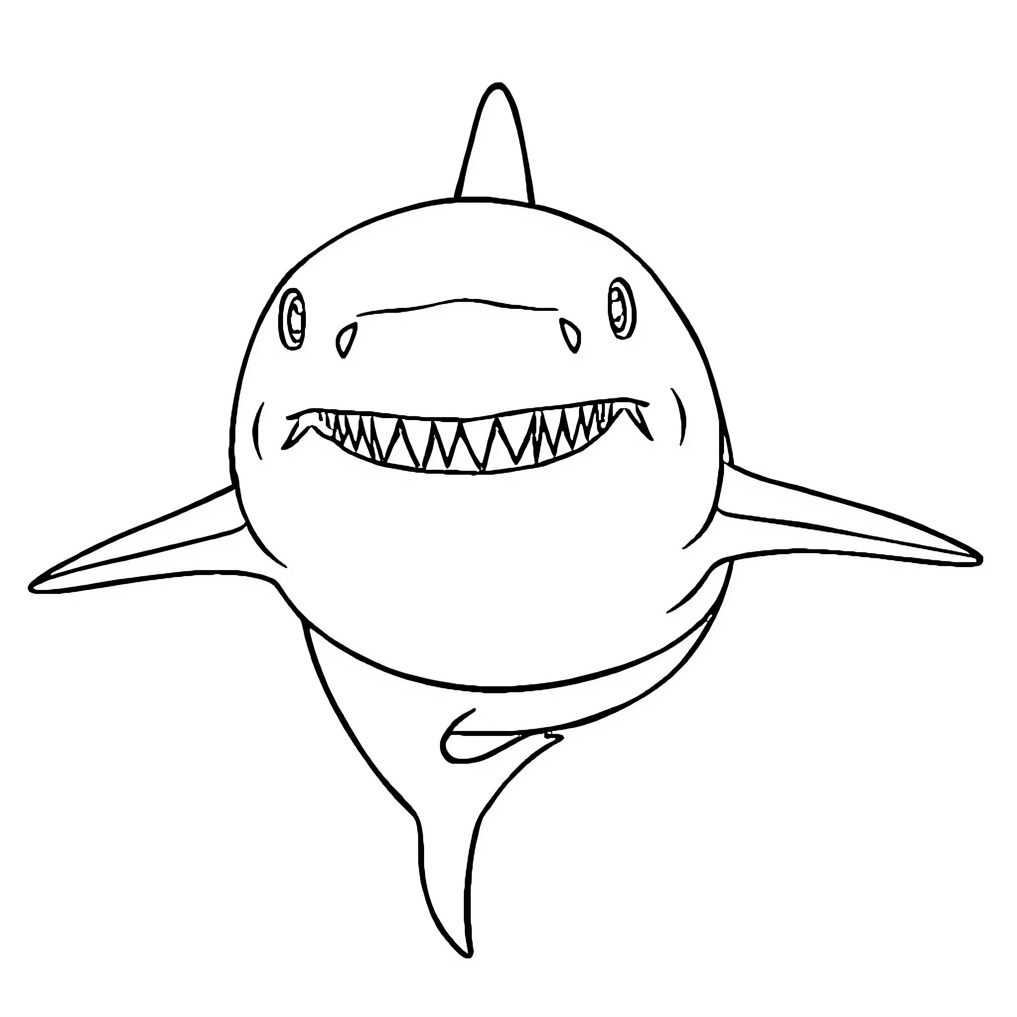Shark with wide grin and sharp teeth Coloring Page (free black-and-white line drawing printable PDF for all, from beginners to advanced learners, including children, teens, adults, and seniors)