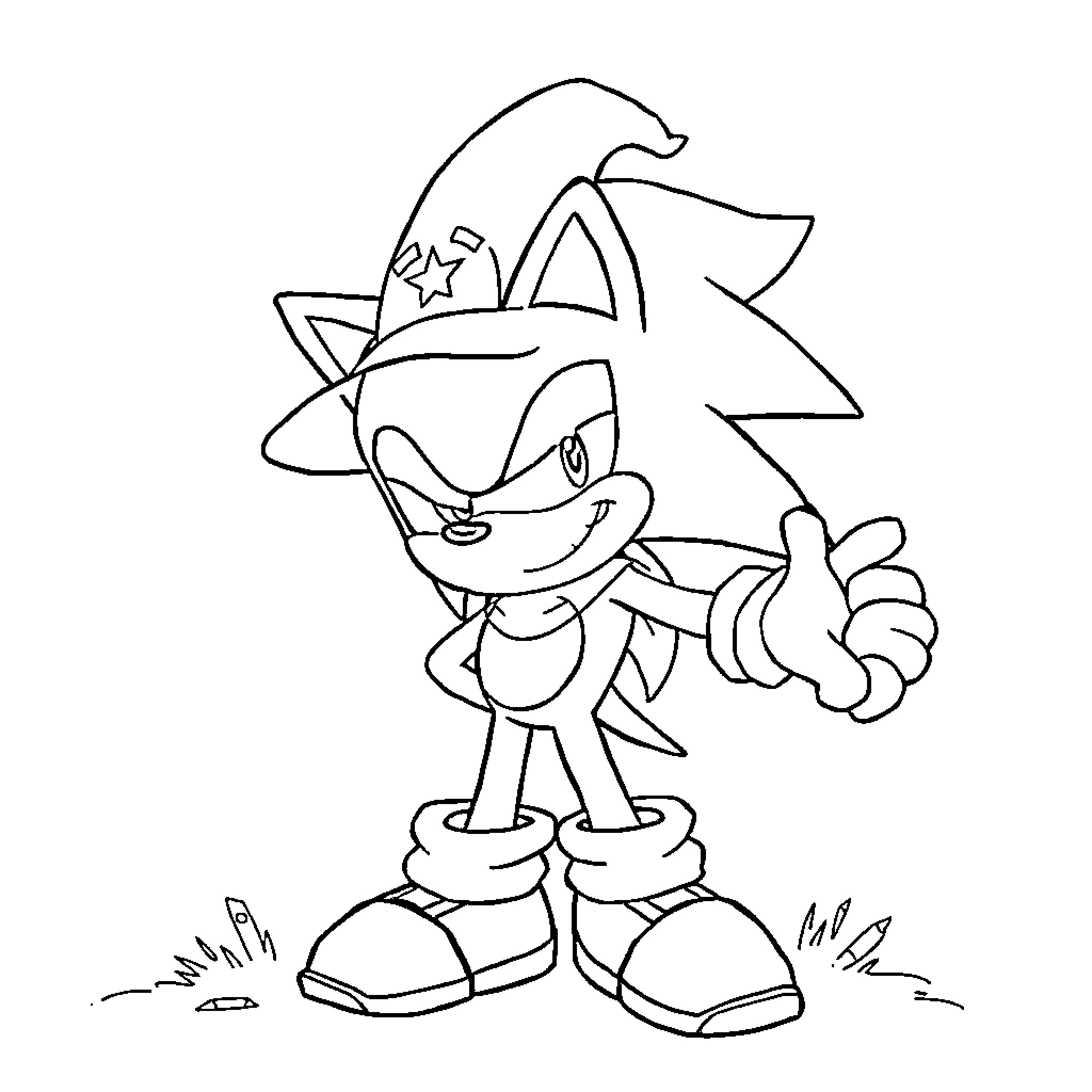 Sonic the Hedgehog in Adventurous Pose Coloring Page (free black-and-white line drawing printable PDF for all, from beginners to advanced learners, including children, teens, adults, and seniors)