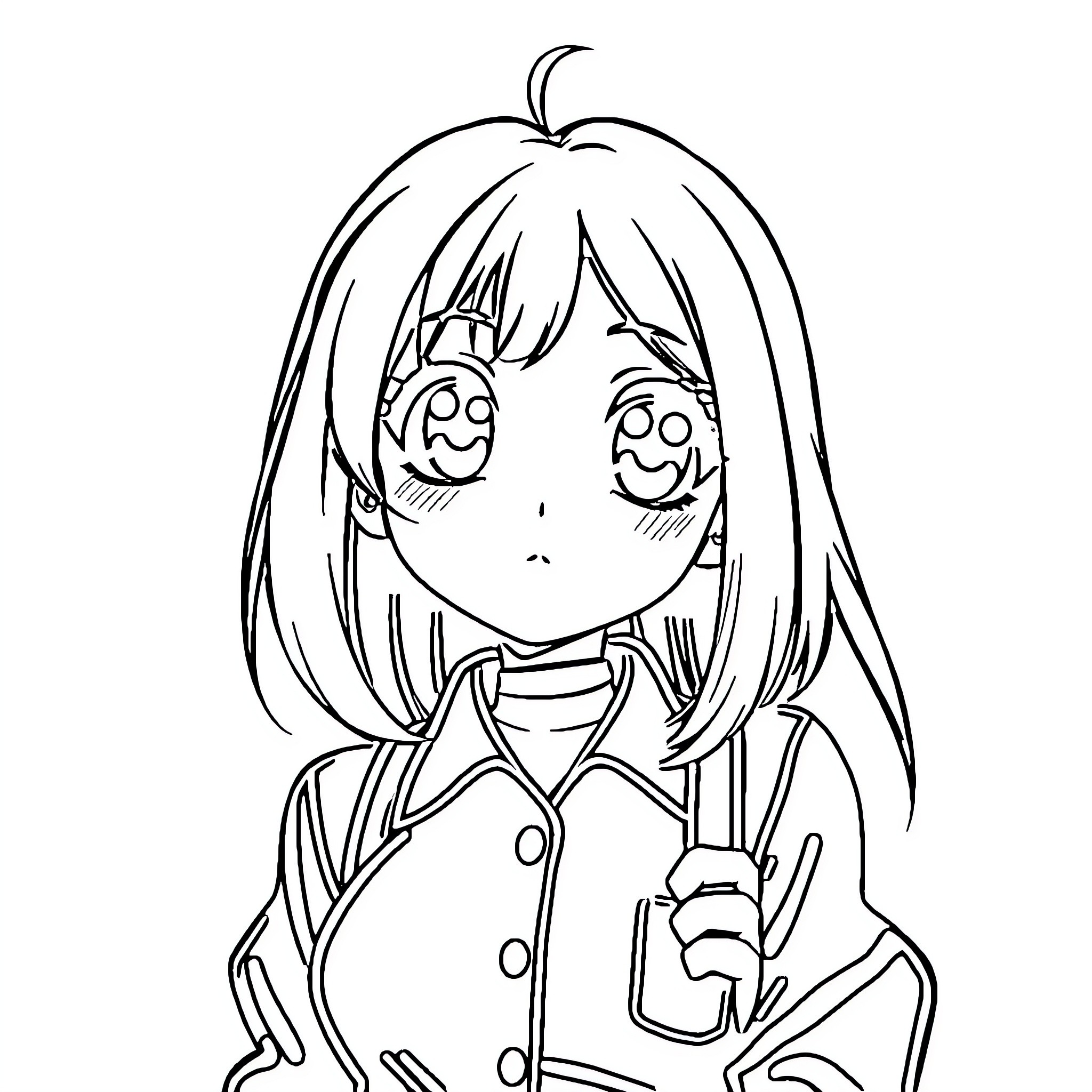 Anime Girl with Joyful Expression Coloring Page (free black-and-white line drawing printable PDF for all, from beginners to advanced learners, including children, teens, adults, and seniors)