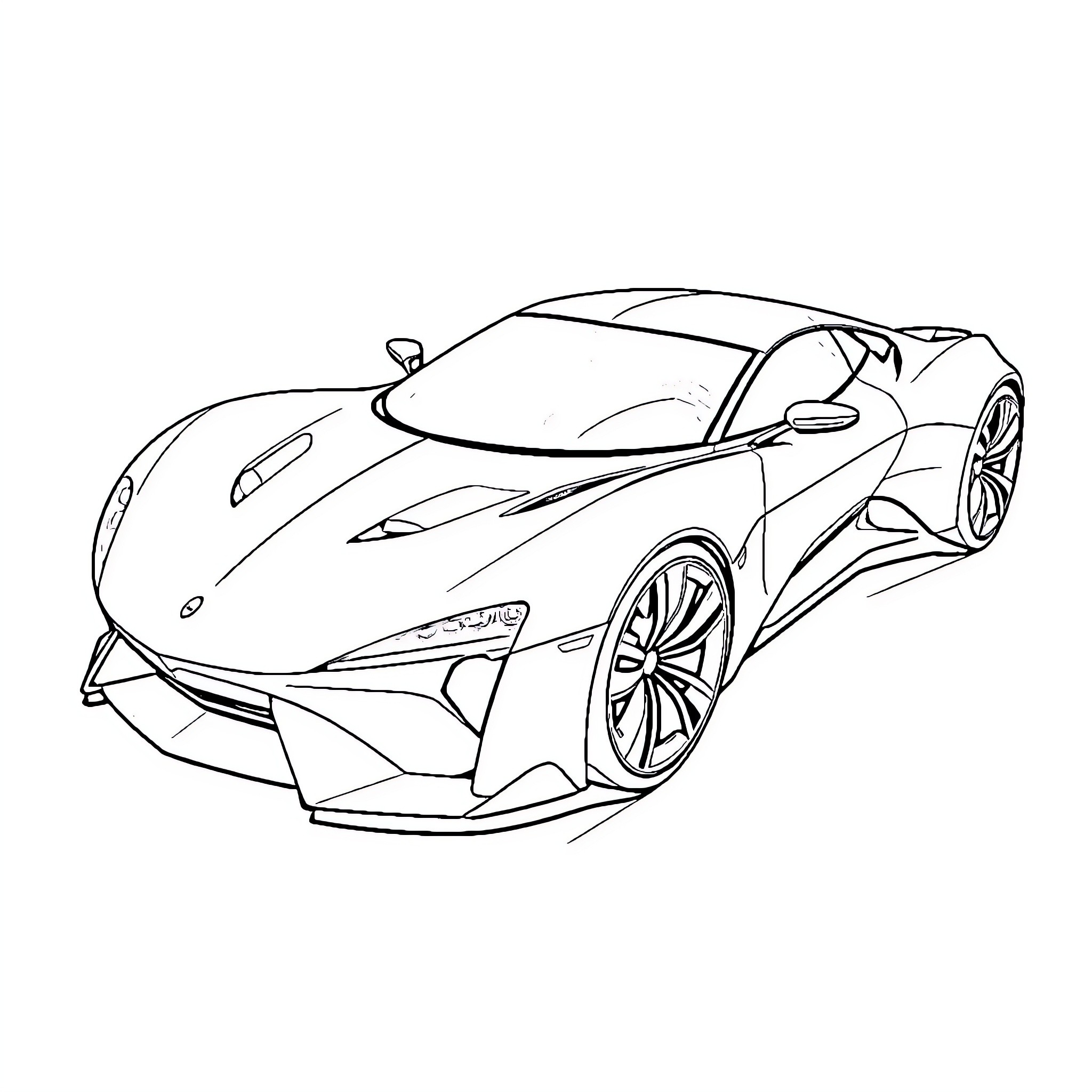 Futuristic Car with Sleek Exterior Design Coloring Page (free black-and-white line drawing printable PDF for all, from beginners to advanced learners, including children, teens, adults, and seniors)